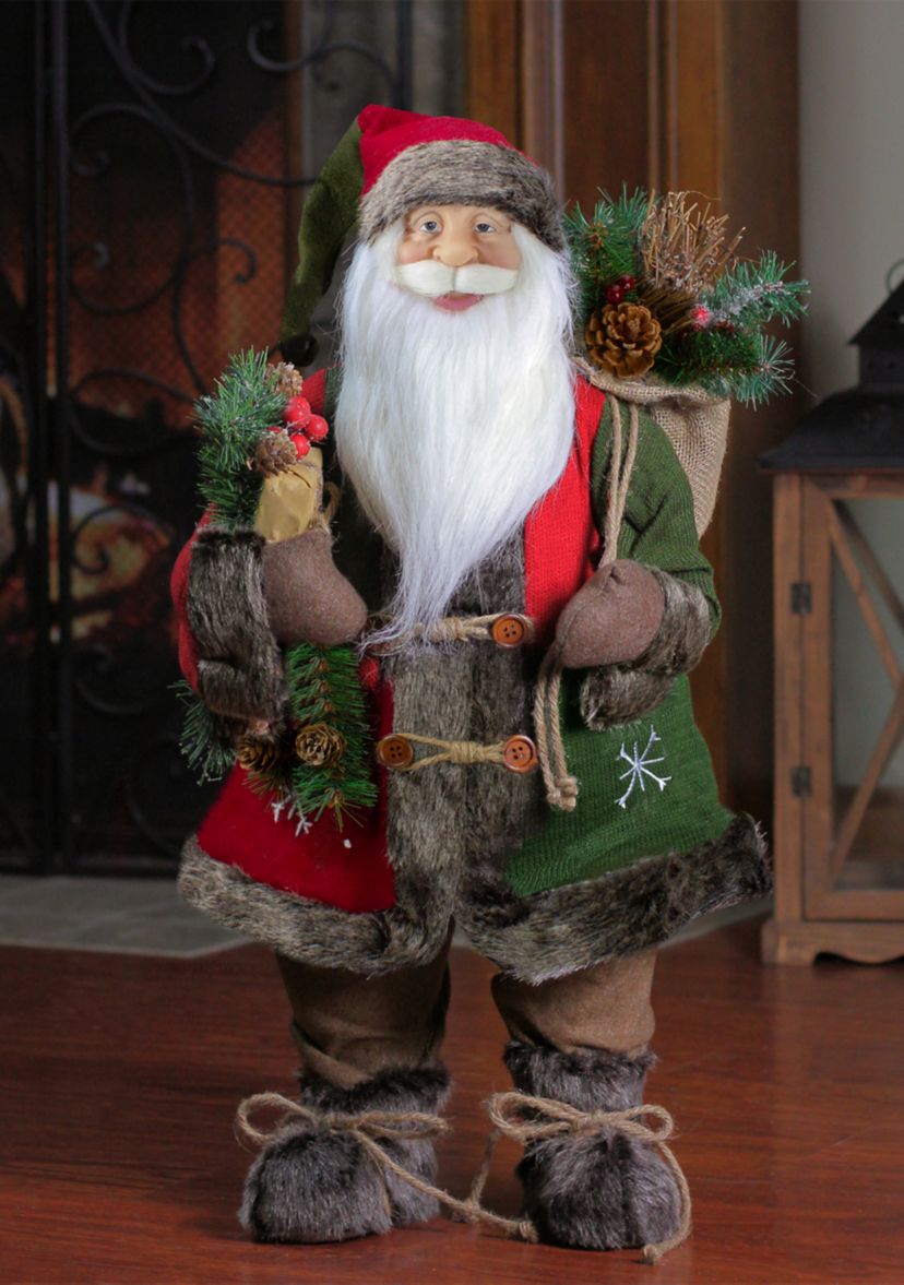 25" Brown and Red Standing Santa Claus Christmas Figurine with Snowflake Jacket