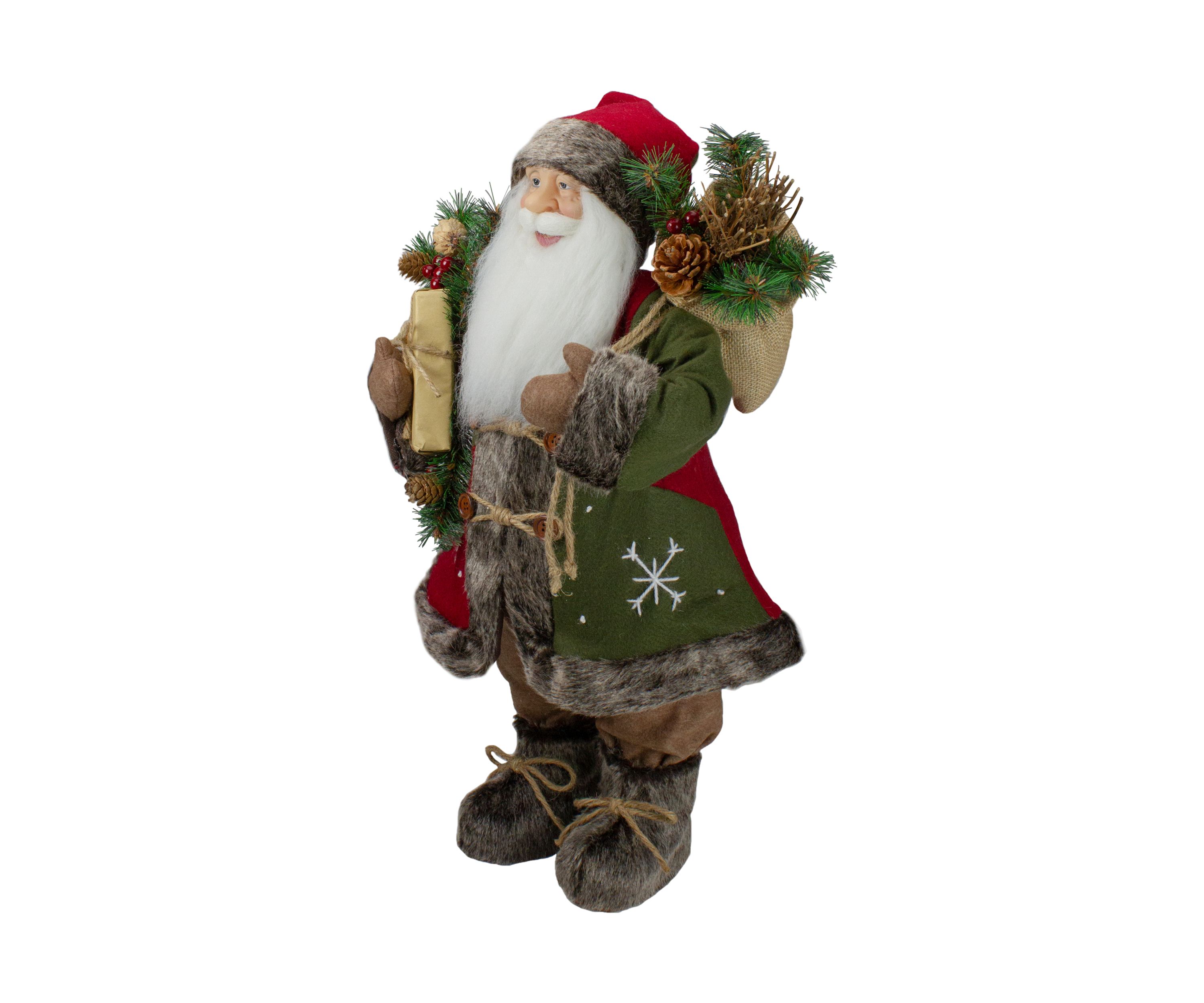 25" Brown and Red Standing Santa Claus Christmas Figurine with Snowflake Jacket