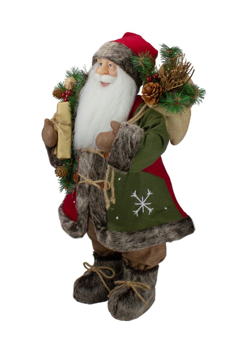 25" Brown and Red Standing Santa Claus Christmas Figurine with Snowflake Jacket