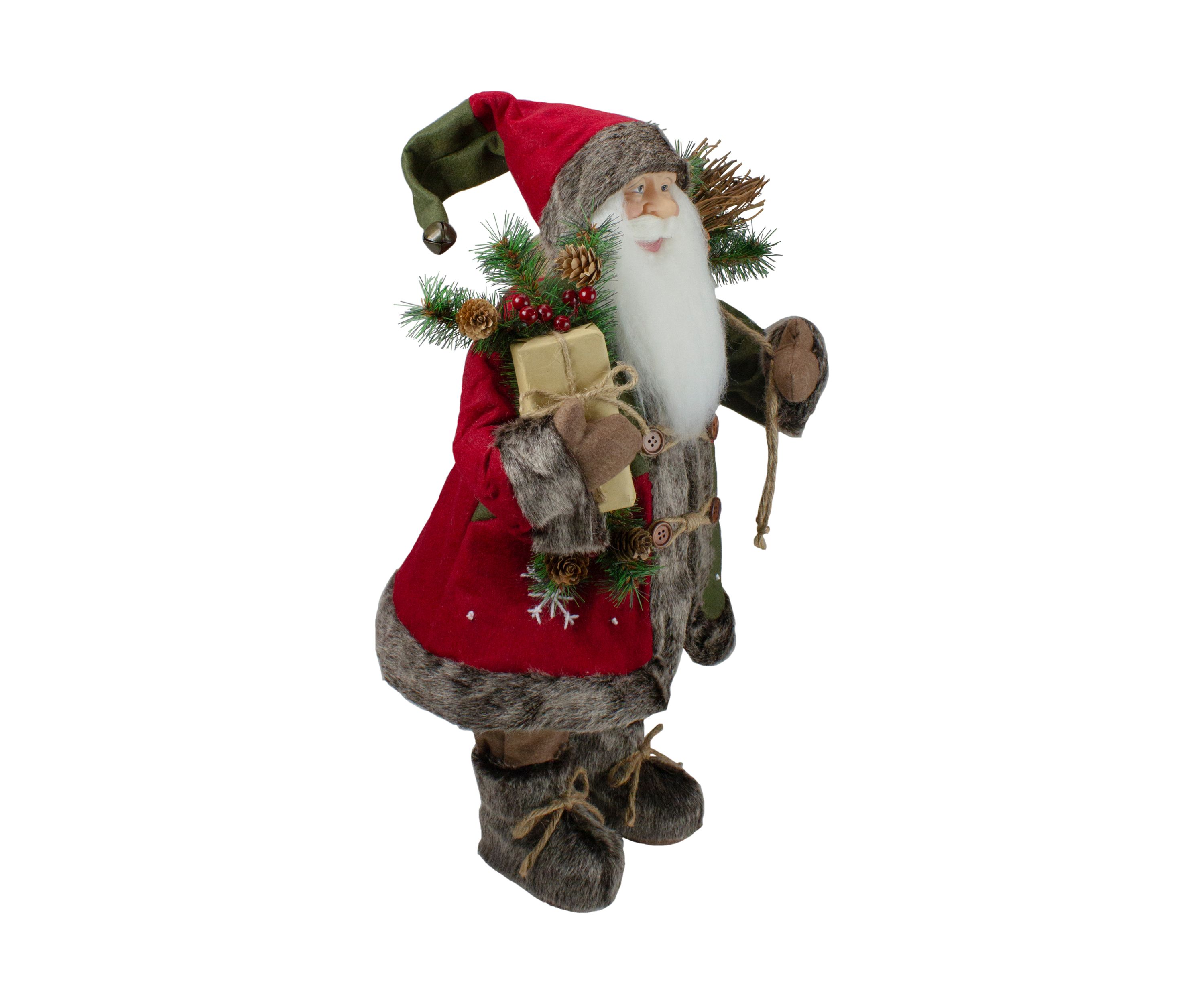 25" Brown and Red Standing Santa Claus Christmas Figurine with Snowflake Jacket