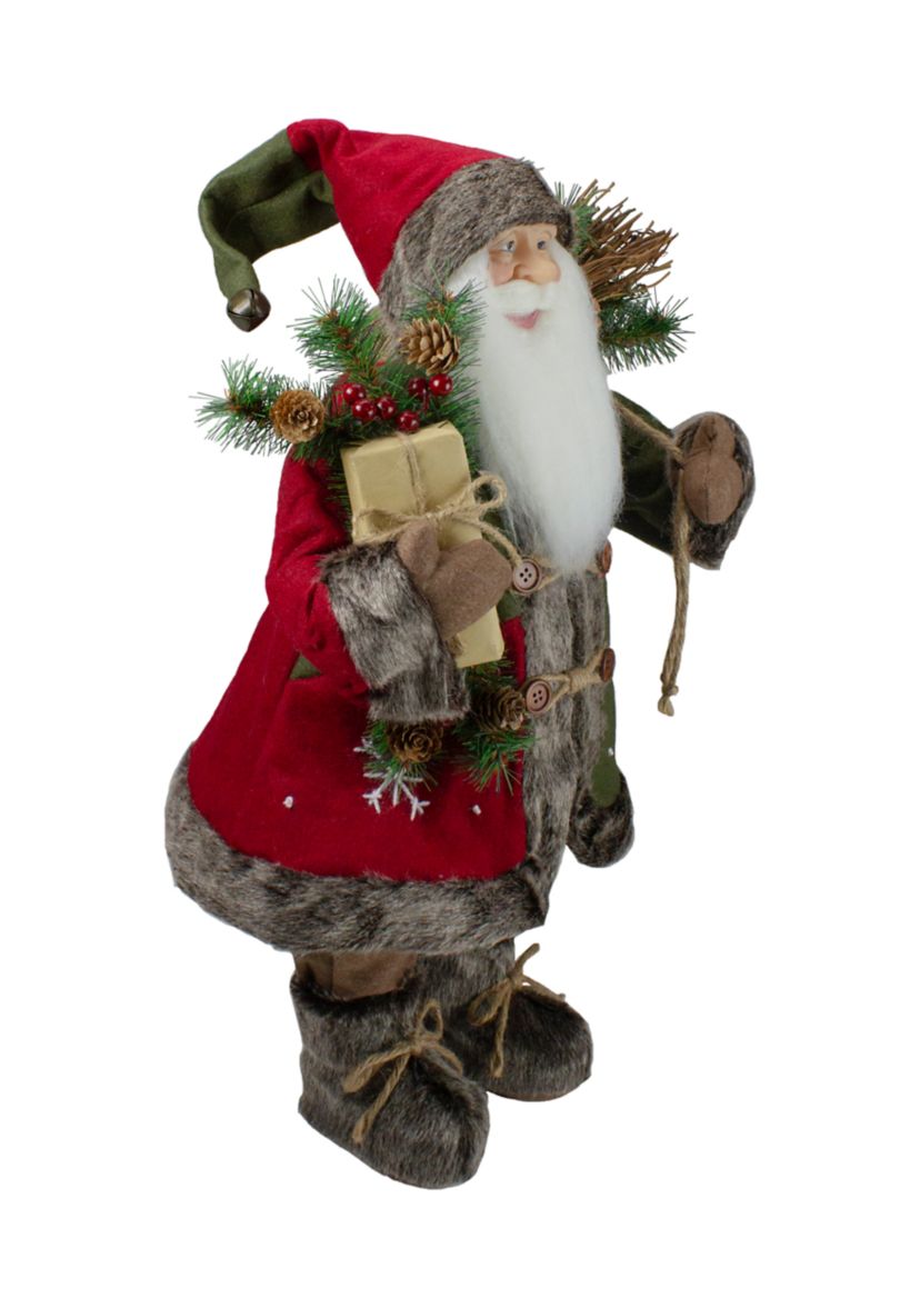 25" Brown and Red Standing Santa Claus Christmas Figurine with Snowflake Jacket