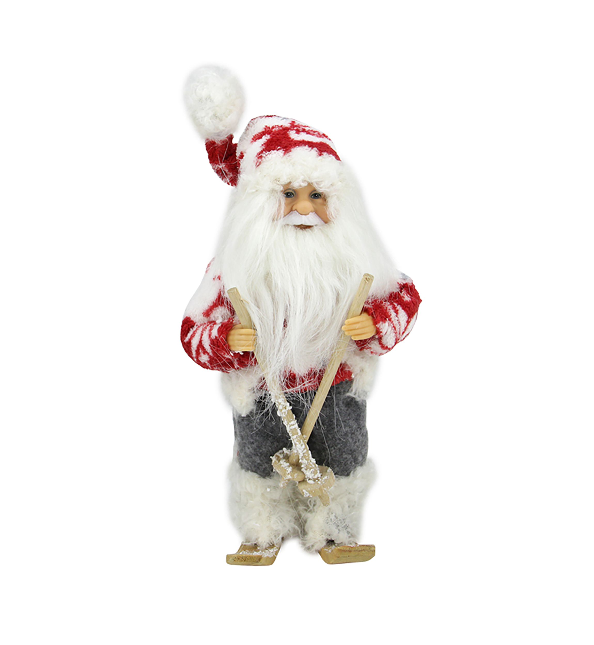9" Red and White Frontier Reindeer Skiing Santa Claus Christmas Figurine
