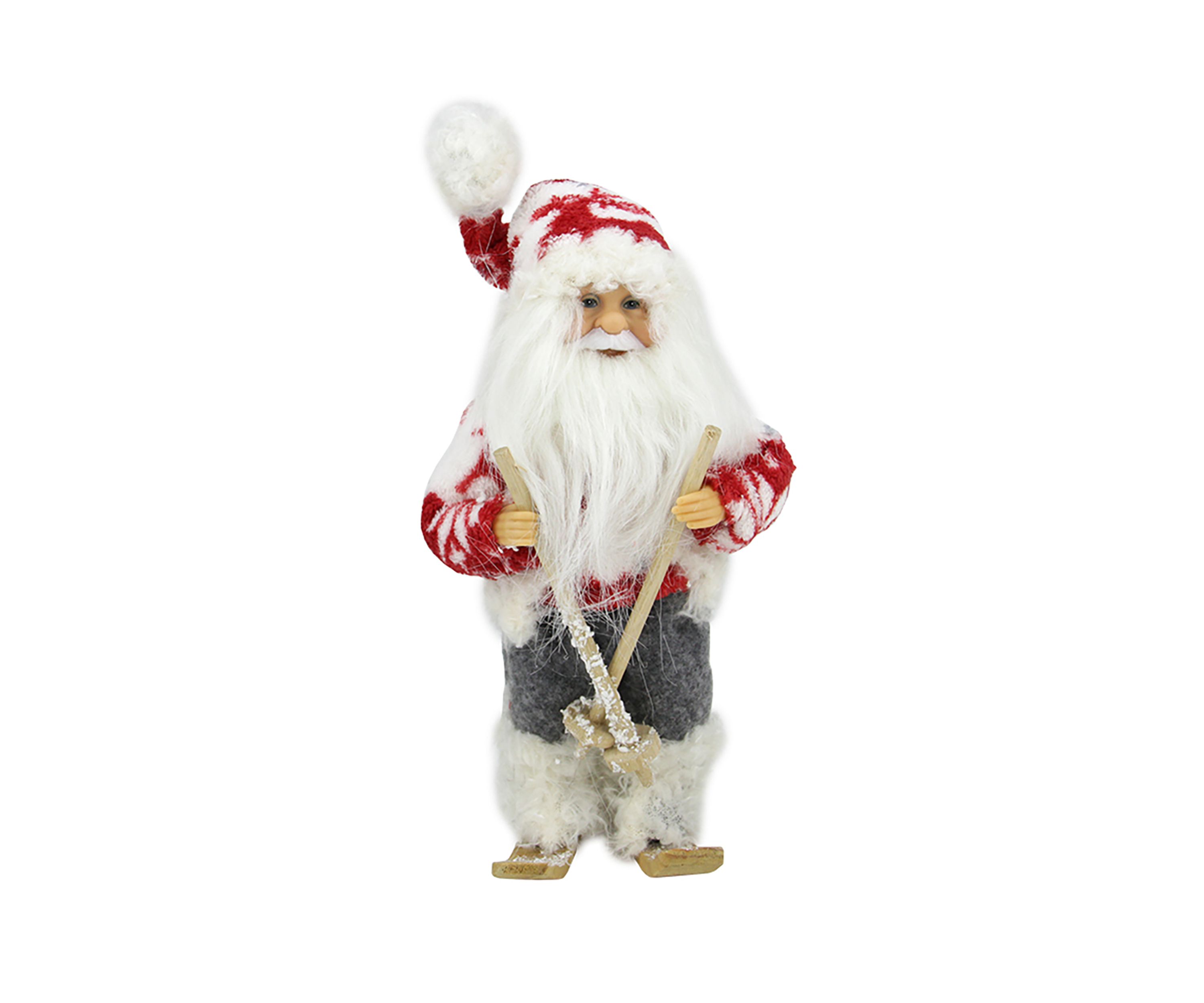 9" Red and White Frontier Reindeer Skiing Santa Claus Christmas Figurine