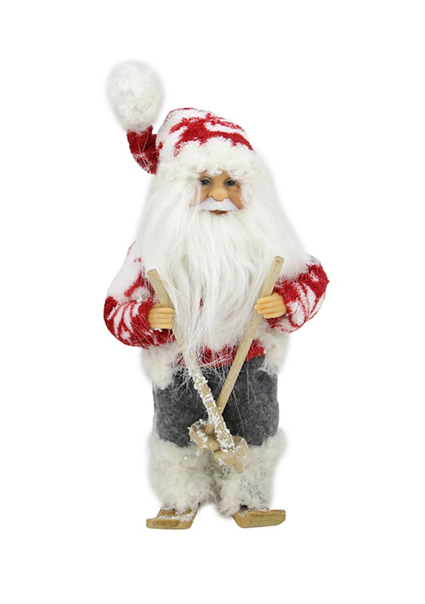 9" Red and White Frontier Reindeer Skiing Santa Claus Christmas Figurine