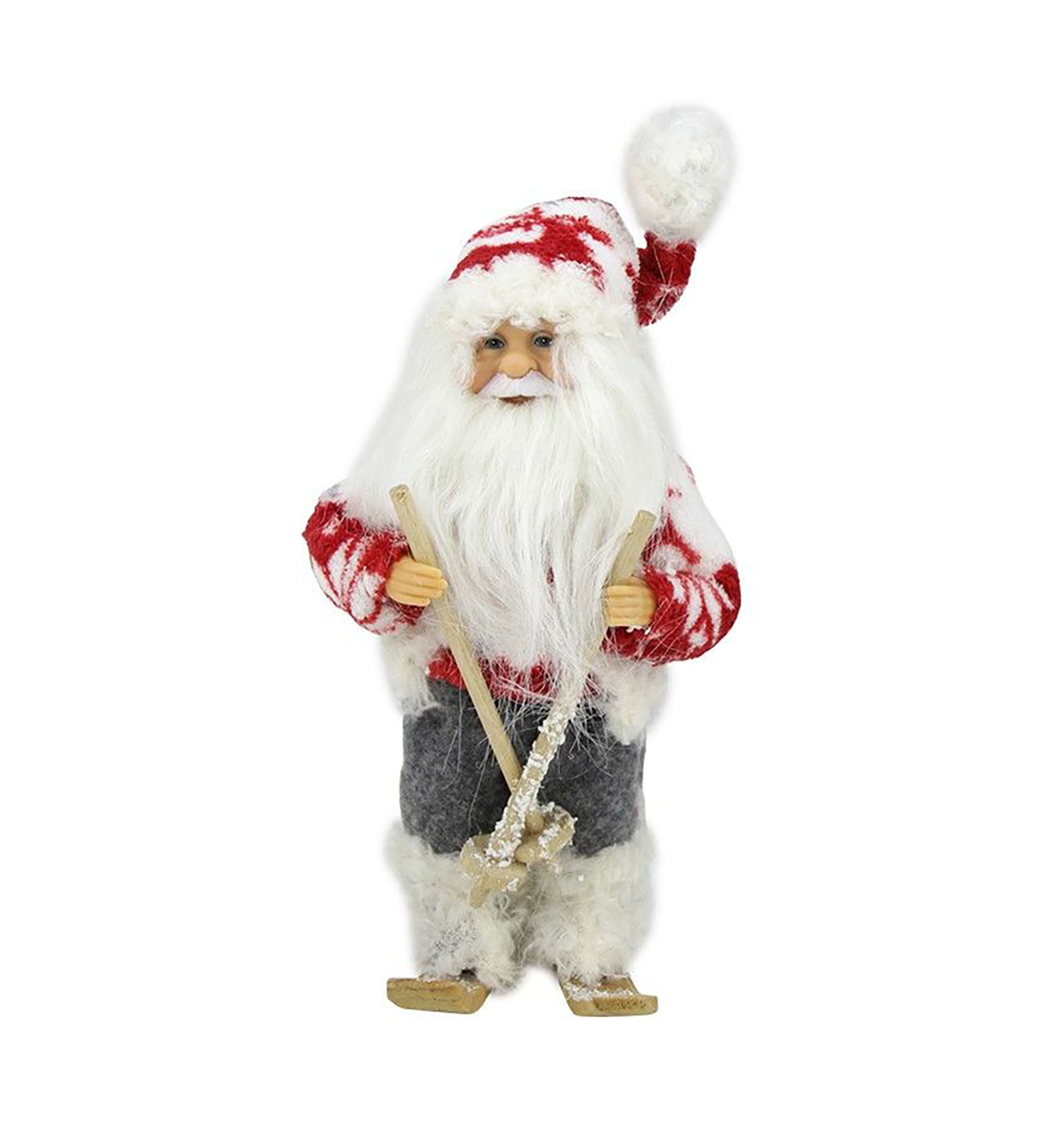 9" Red and White Frontier Reindeer Skiing Santa Claus Christmas Figurine