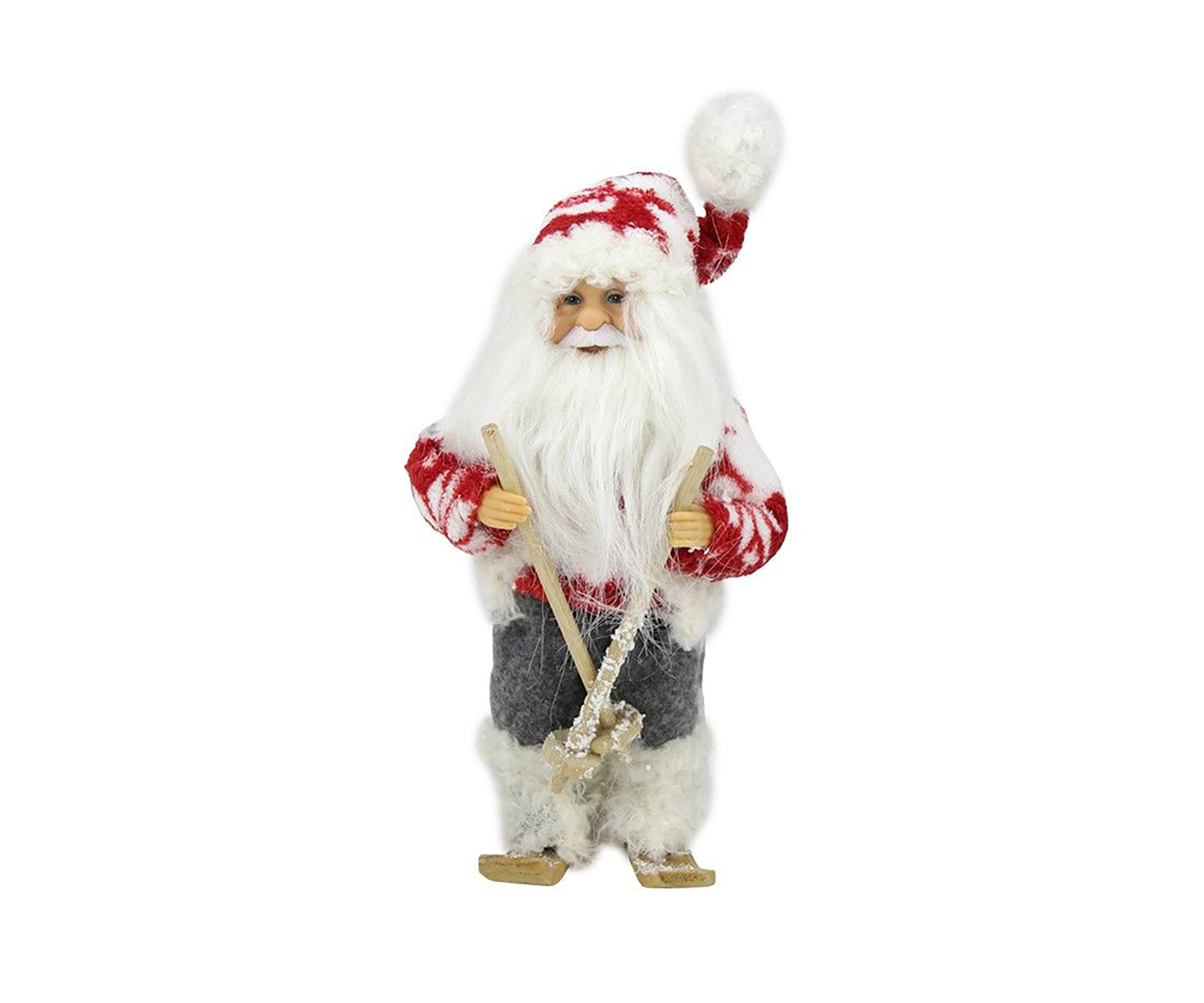 9" Red and White Frontier Reindeer Skiing Santa Claus Christmas Figurine