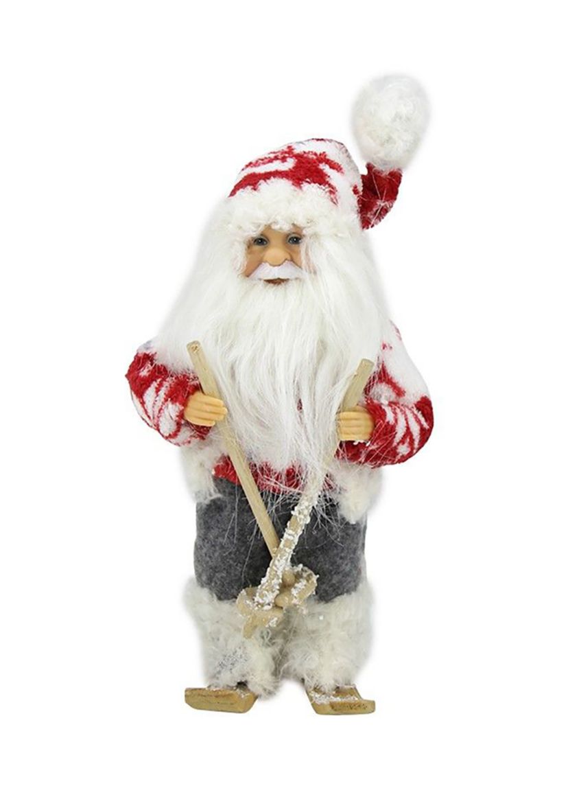 9" Red and White Frontier Reindeer Skiing Santa Claus Christmas Figurine