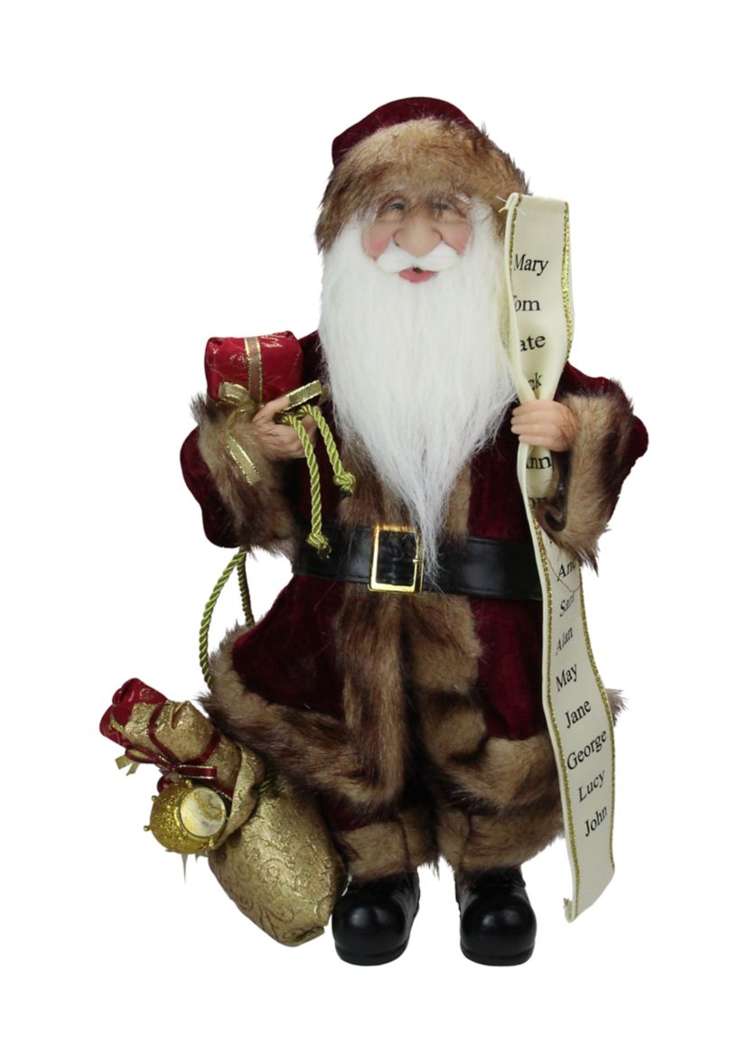 18" Red Woodland Santa Claus Christmas Figure with Naughty and Nice List