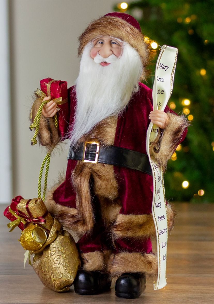 18" Red Woodland Santa Claus Christmas Figure with Naughty and Nice List