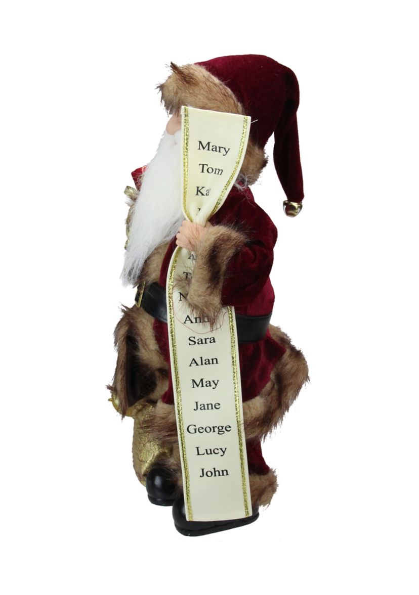 18" Red Woodland Santa Claus Christmas Figure with Naughty and Nice List
