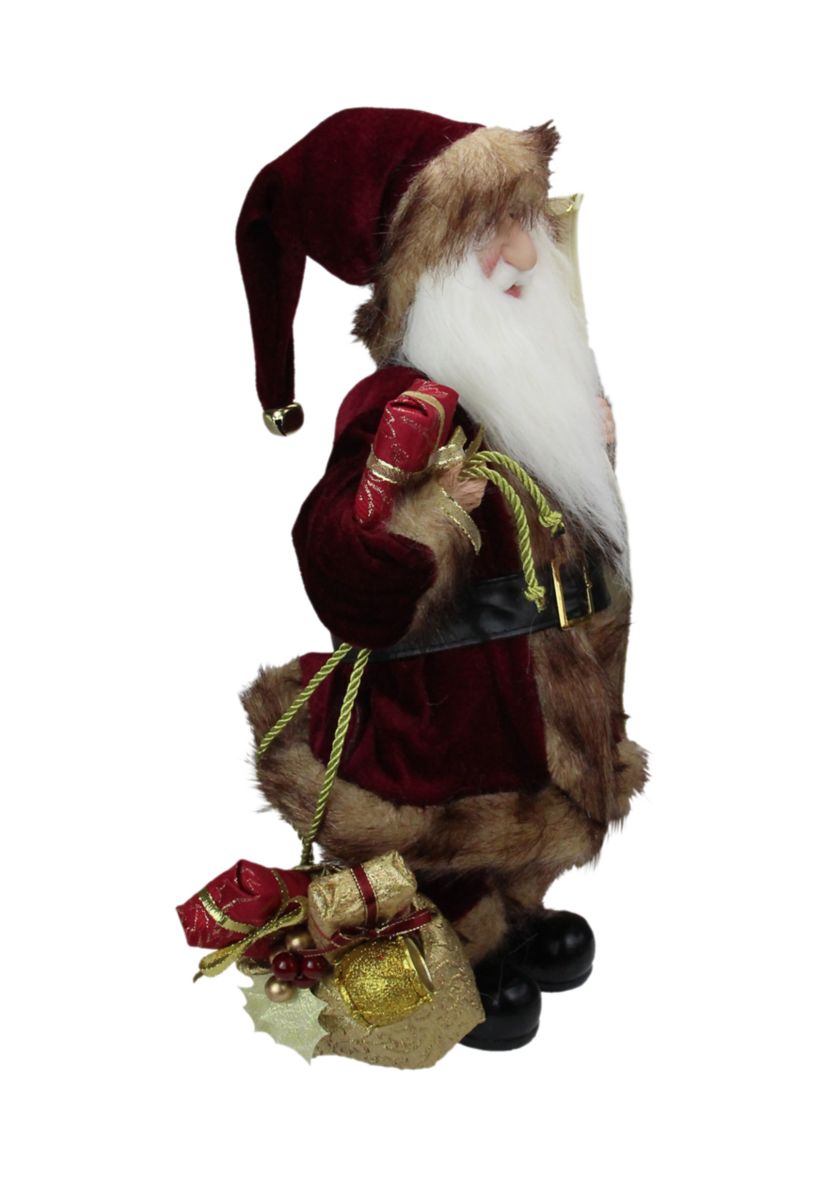 18" Red Woodland Santa Claus Christmas Figure with Naughty and Nice List