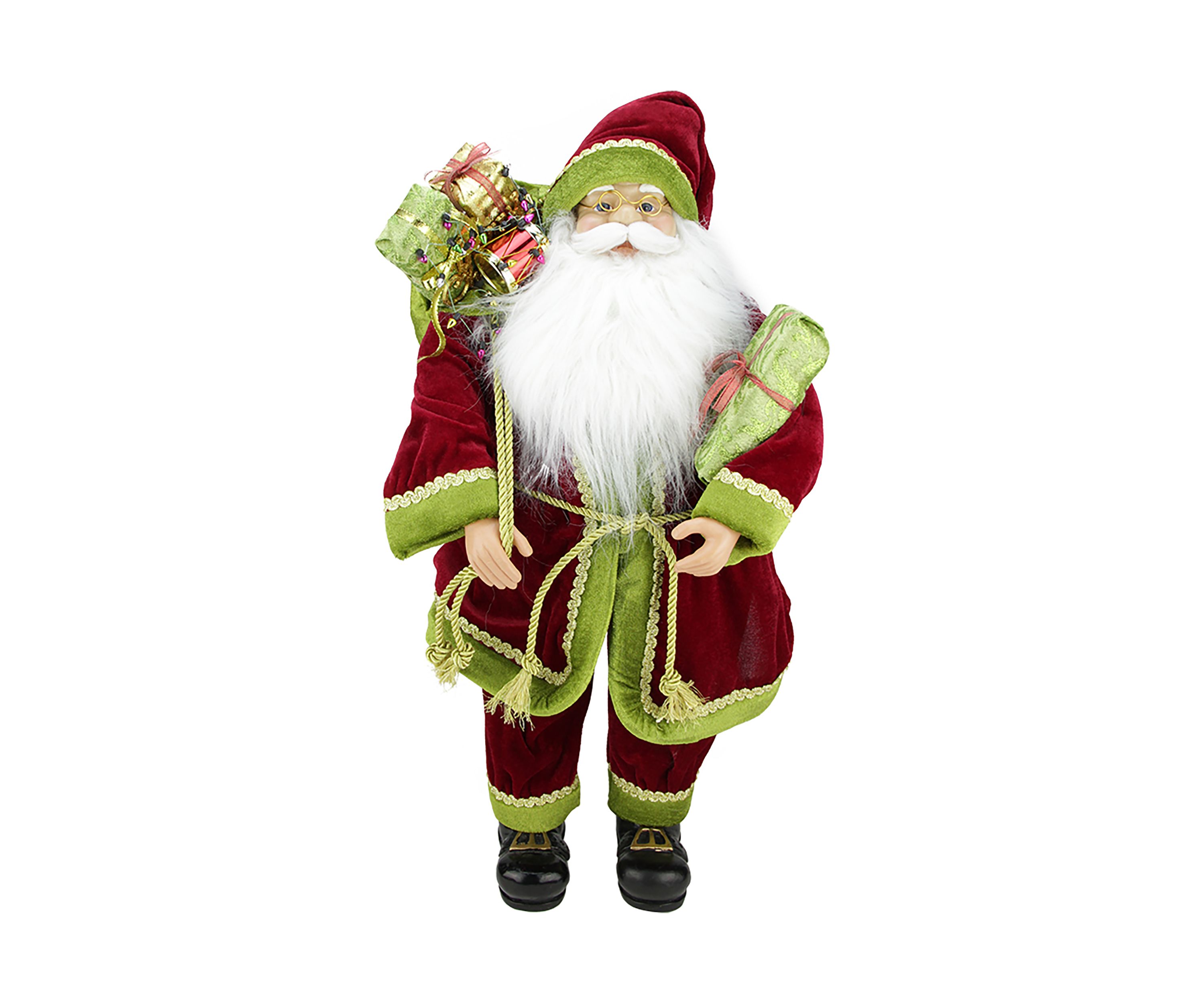 24" Red and Green Standing Santa Claus with Gift Bag Christmas Figurine