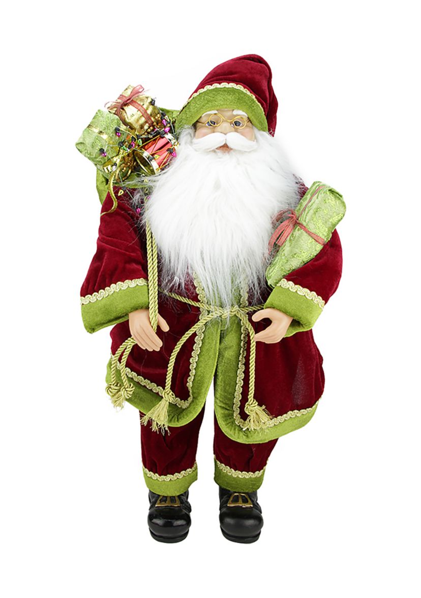 24" Red and Green Standing Santa Claus with Gift Bag Christmas Figurine