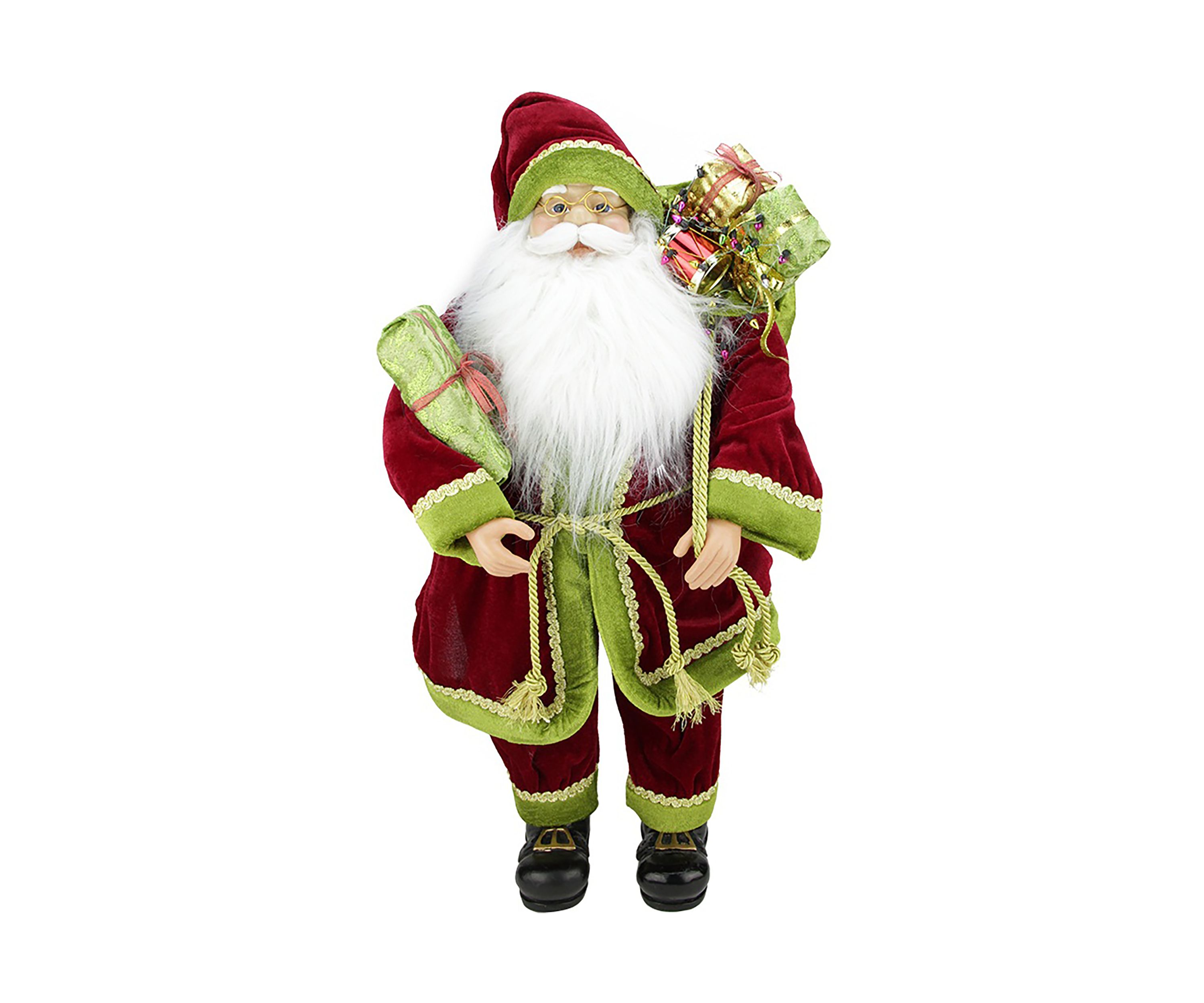 24" Red and Green Standing Santa Claus with Gift Bag Christmas Figurine
