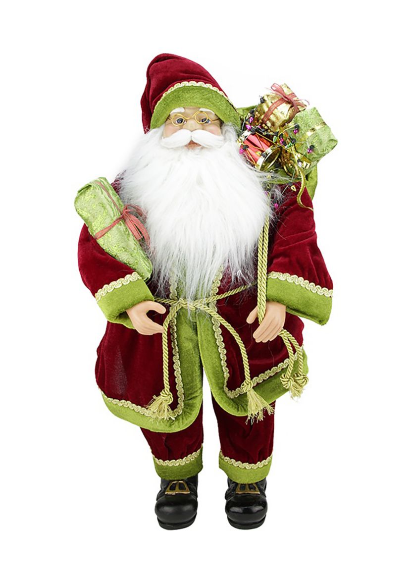 24" Red and Green Standing Santa Claus with Gift Bag Christmas Figurine