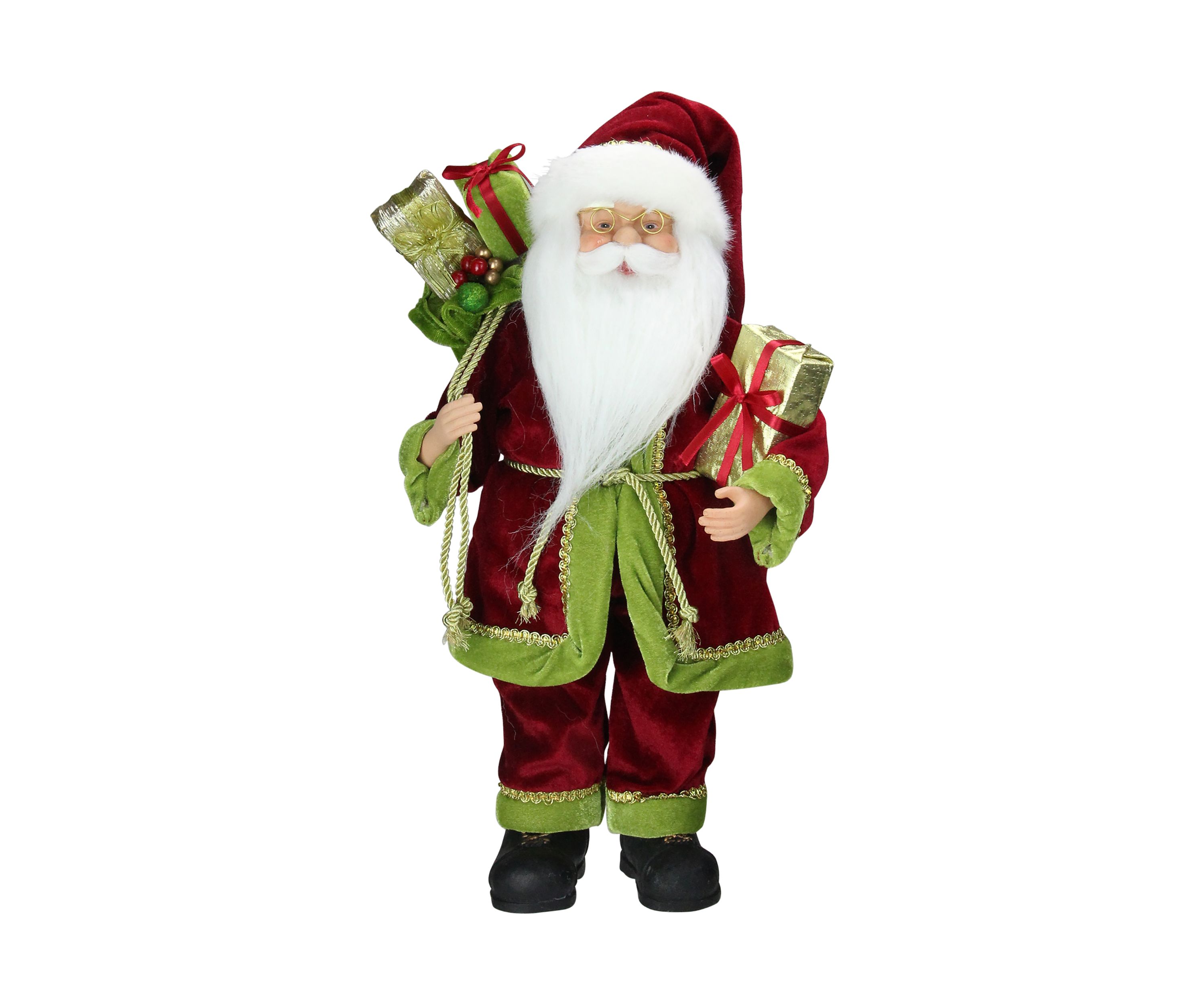 16" Red and Green Grand Imperial Santa Claus with Gift Bag Christmas Tabletop Figurine