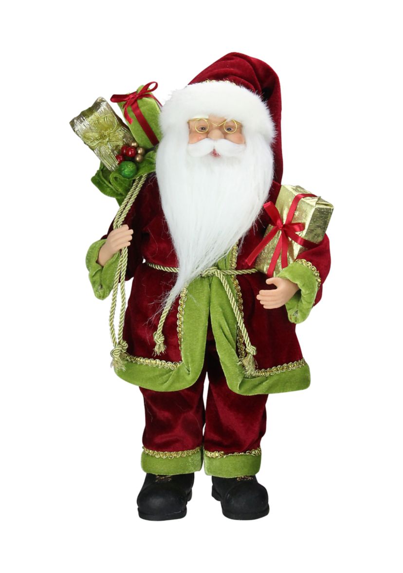 16" Red and Green Grand Imperial Santa Claus with Gift Bag Christmas Tabletop Figurine