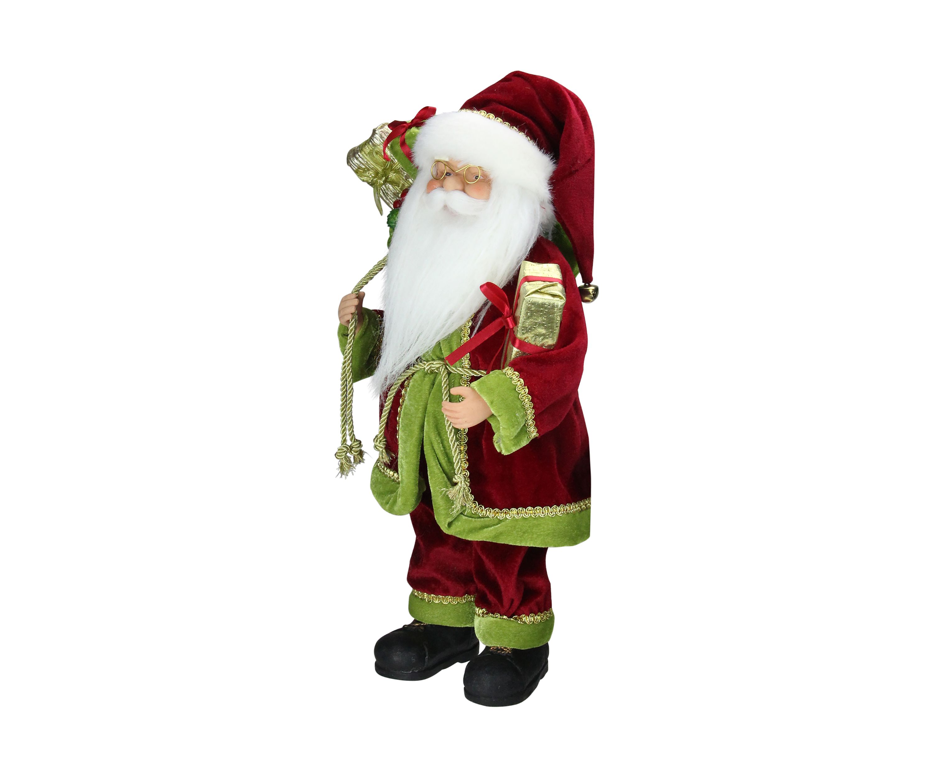 16" Red and Green Grand Imperial Santa Claus with Gift Bag Christmas Tabletop Figurine