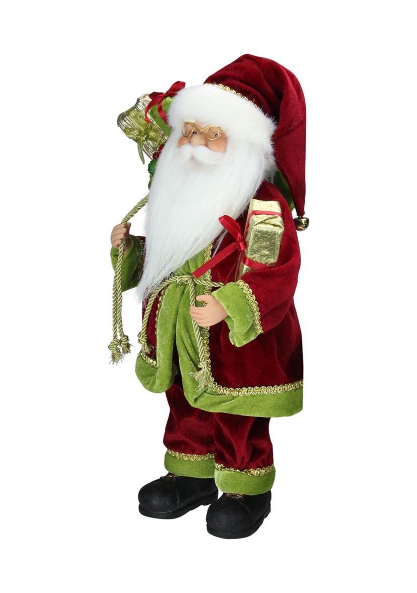 16" Red and Green Grand Imperial Santa Claus with Gift Bag Christmas Tabletop Figurine