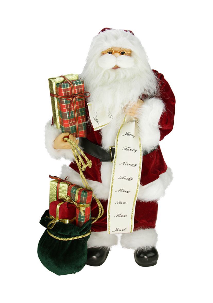 24" Red Traditional Standing Santa Claus Christmas Figure with Name List and Gift Boxes