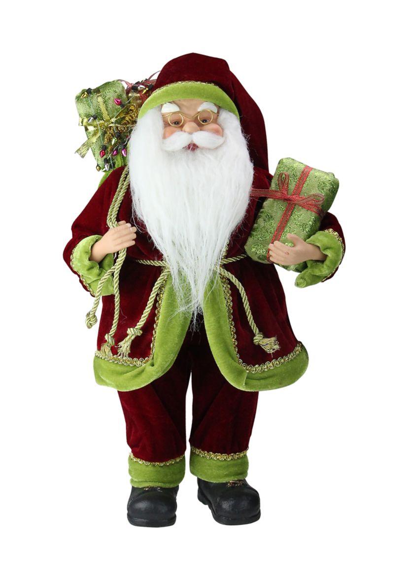 16" Red and Green Standing Santa Claus with Gift Bag Christmas Figurine