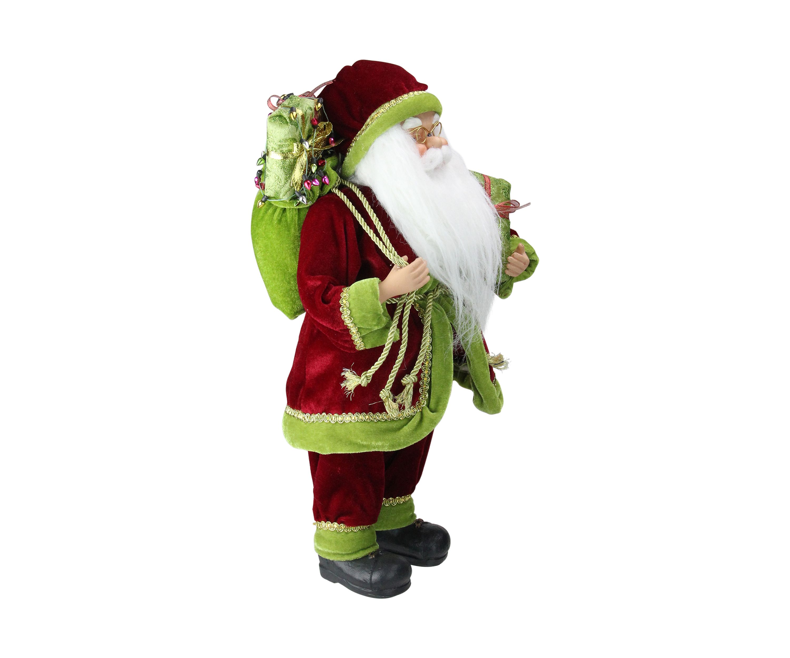 16" Red and Green Standing Santa Claus with Gift Bag Christmas Figurine
