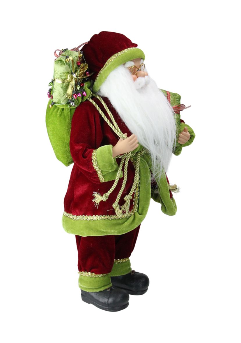 16" Red and Green Standing Santa Claus with Gift Bag Christmas Figurine