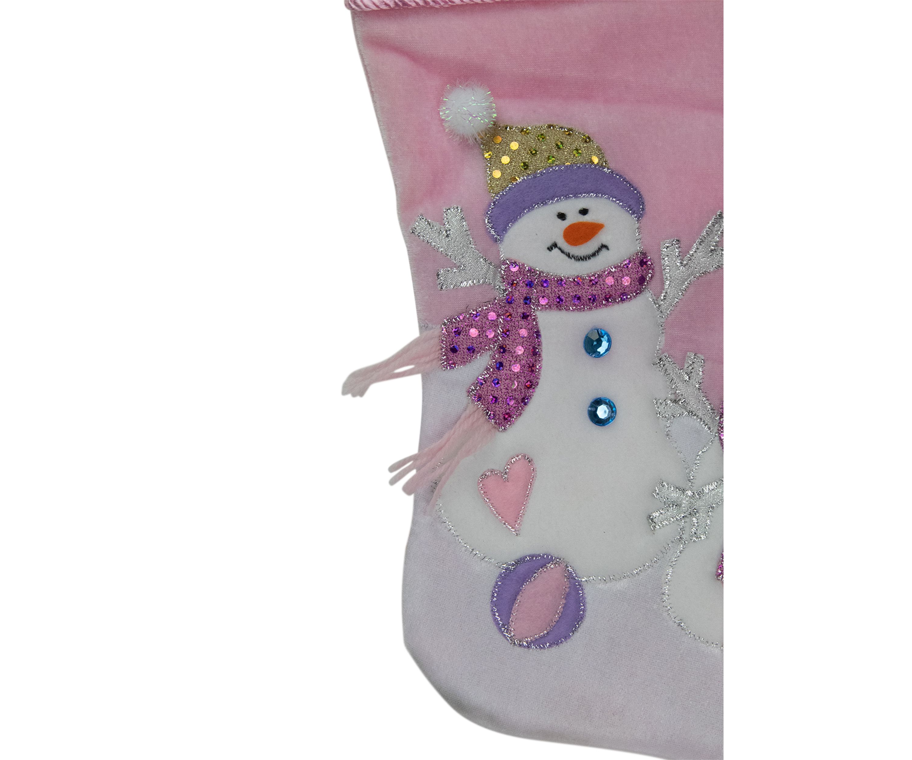 21" Light Pink Babys First Christmas Velveteen Snowmen Christmas Stocking