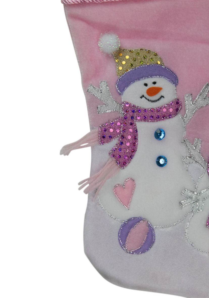 21" Light Pink Babys First Christmas Velveteen Snowmen Christmas Stocking