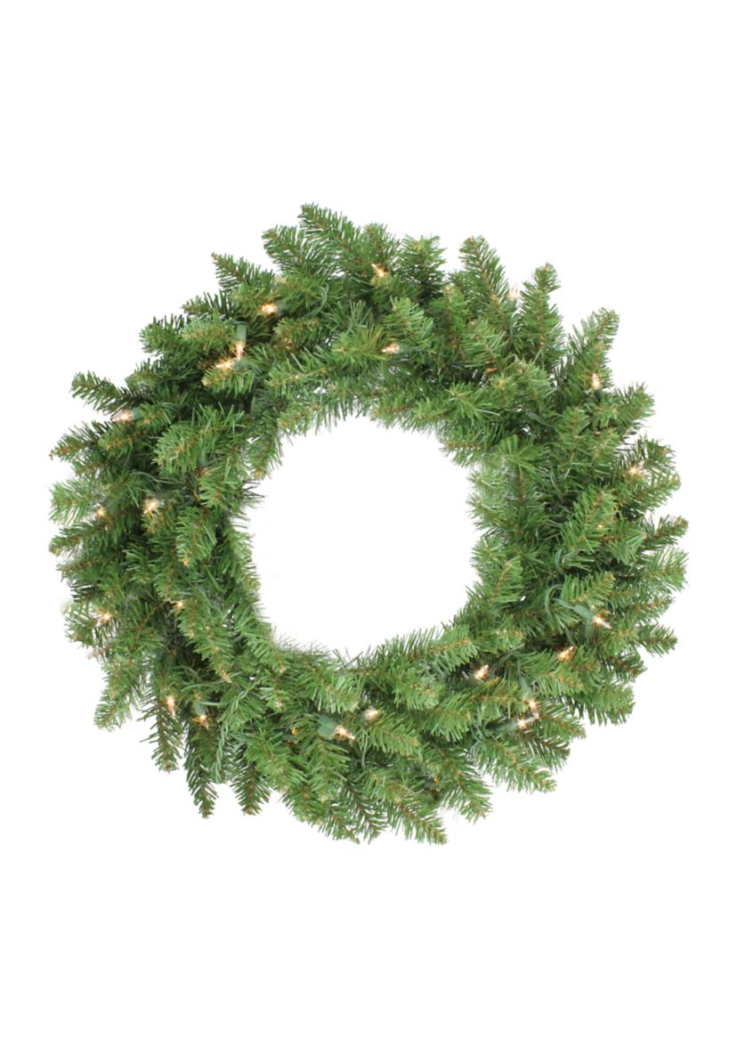 24Inch Pre-Lit Eastern Pine Artificial Christmas Wreath - Clear Lights
