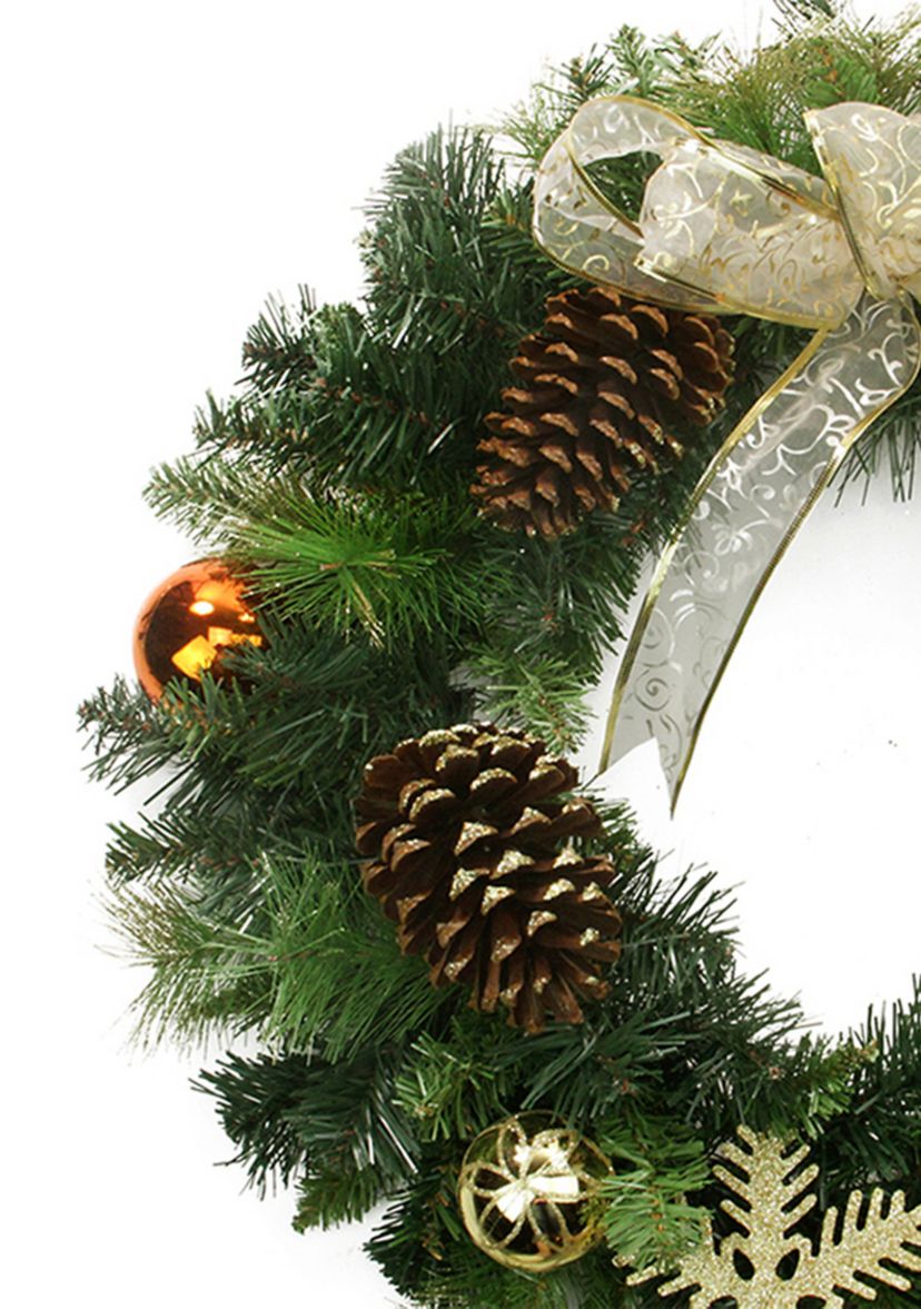 Pre-Decorated Ball Ornaments and Bow Artificial Christmas Wreath  24-Inch  Unlit