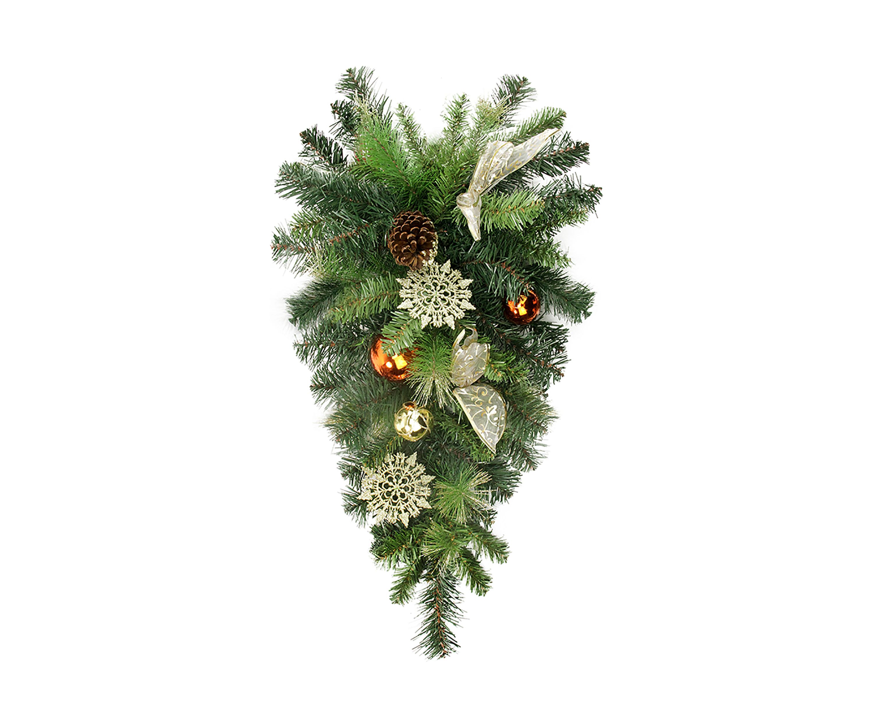 26Inch Pre-Decorated Ball Ornaments and Bows Artificial Christmas Teardrop Swag  Unlit