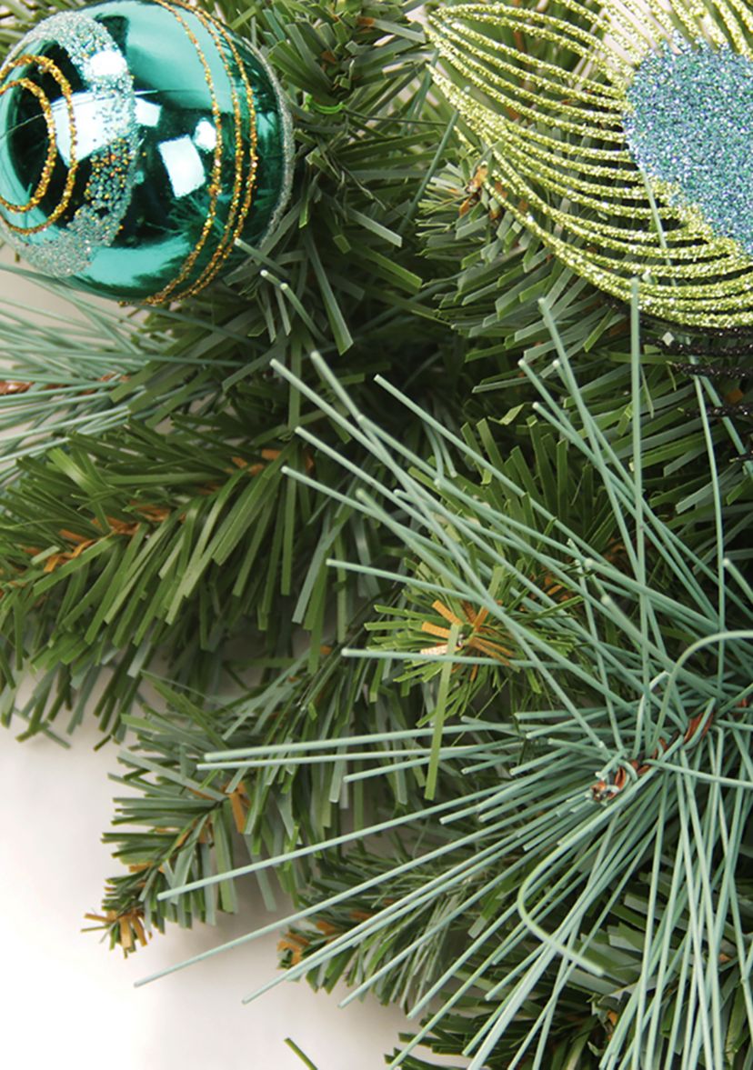 22Inch Peacock Feather and Poinsettia Artificial Christmas Teardrop Swag  Unlit