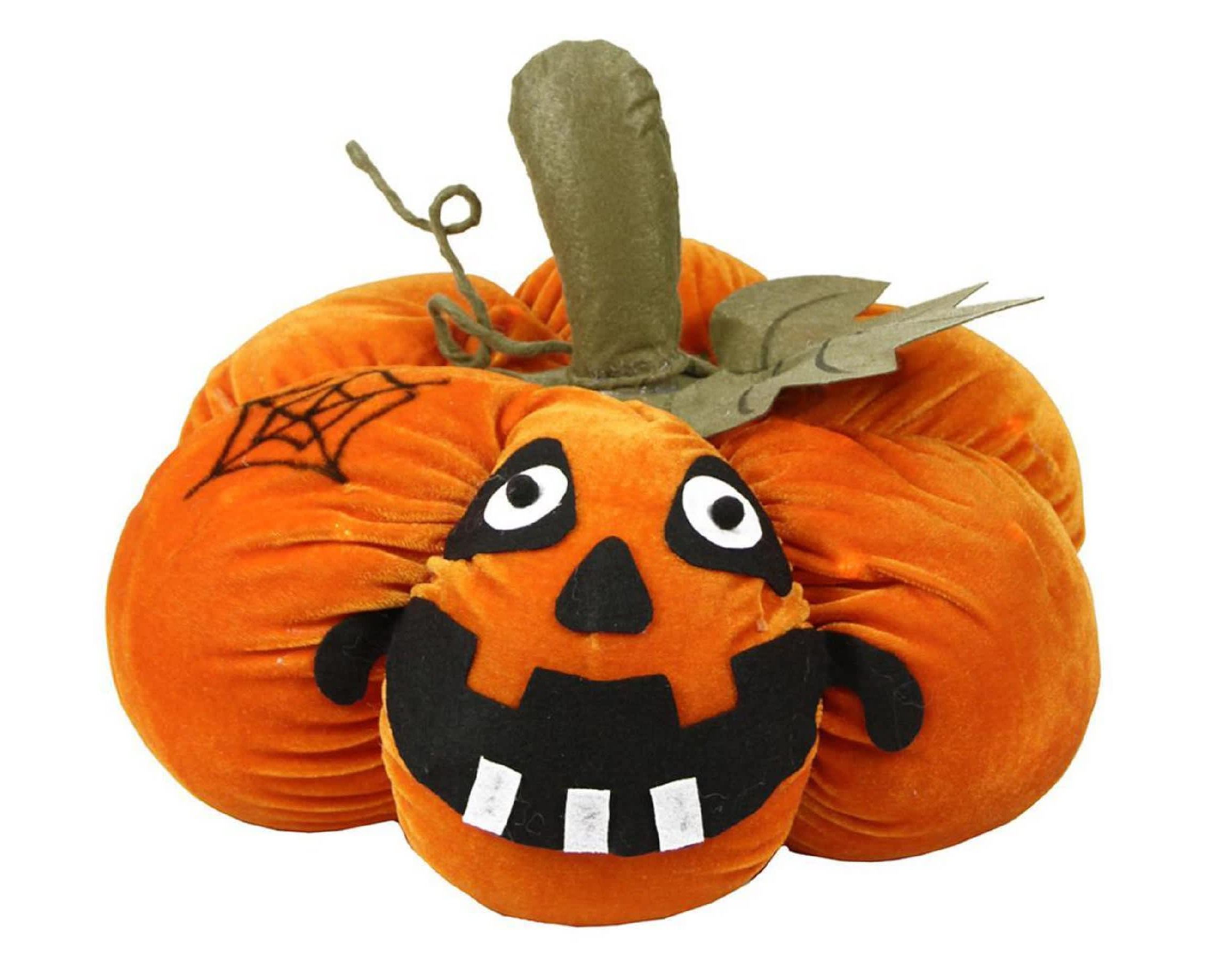15" Orange LED Lighted Plush Jack-o-Lantern Pumpkin Halloween Decoration