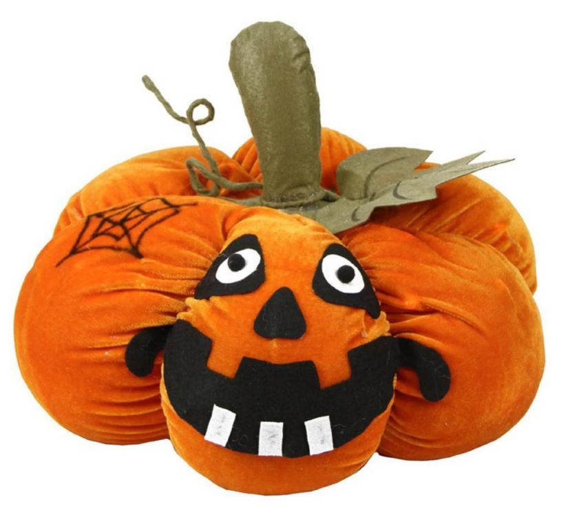 15" Orange LED Lighted Plush Jack-o-Lantern Pumpkin Halloween Decoration