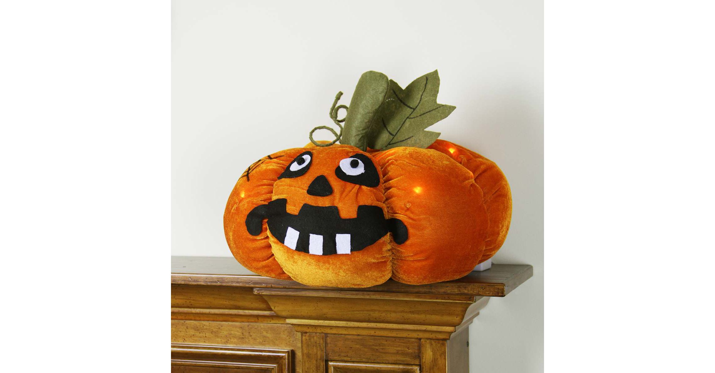15" Orange LED Lighted Plush Jack-o-Lantern Pumpkin Halloween Decoration
