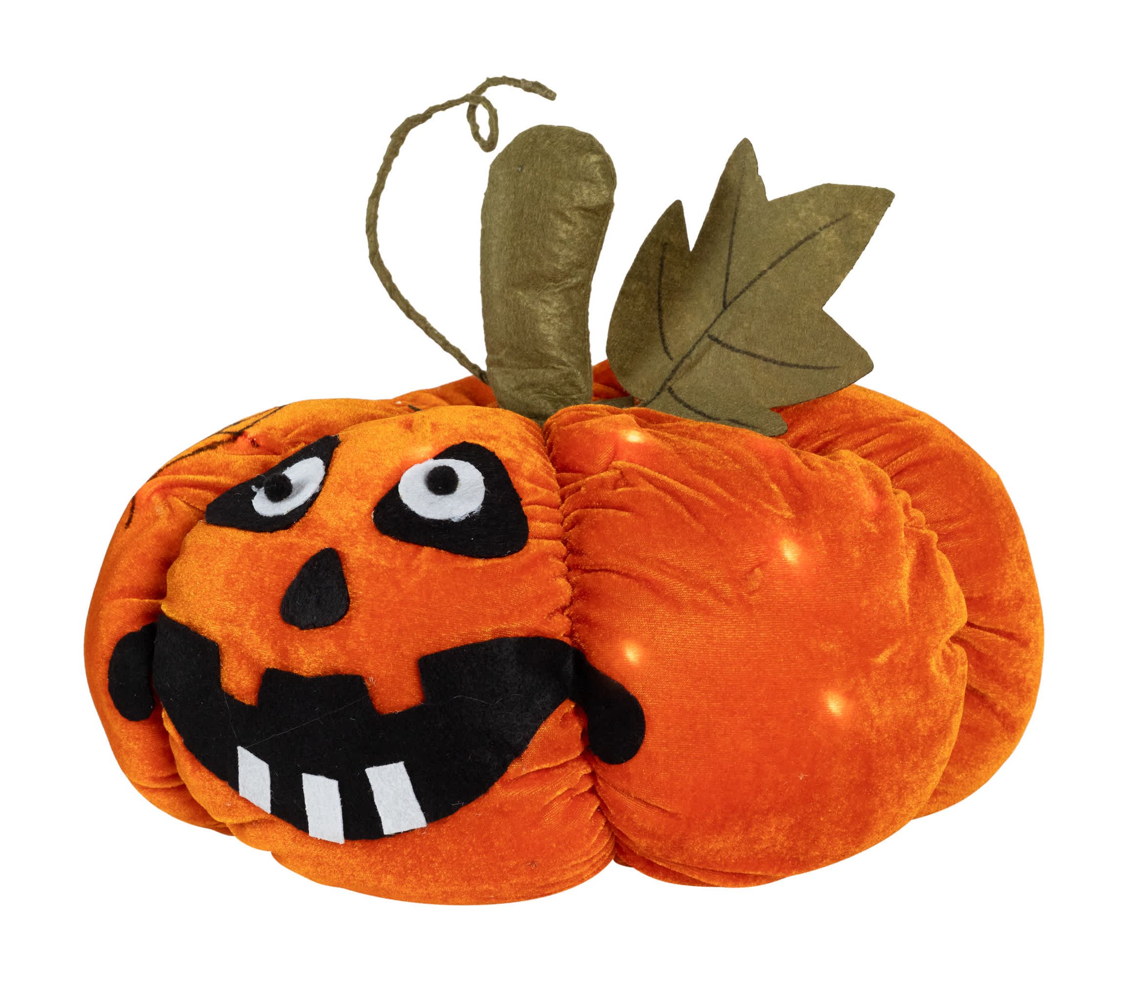 15" Orange LED Lighted Plush Jack-o-Lantern Pumpkin Halloween Decoration