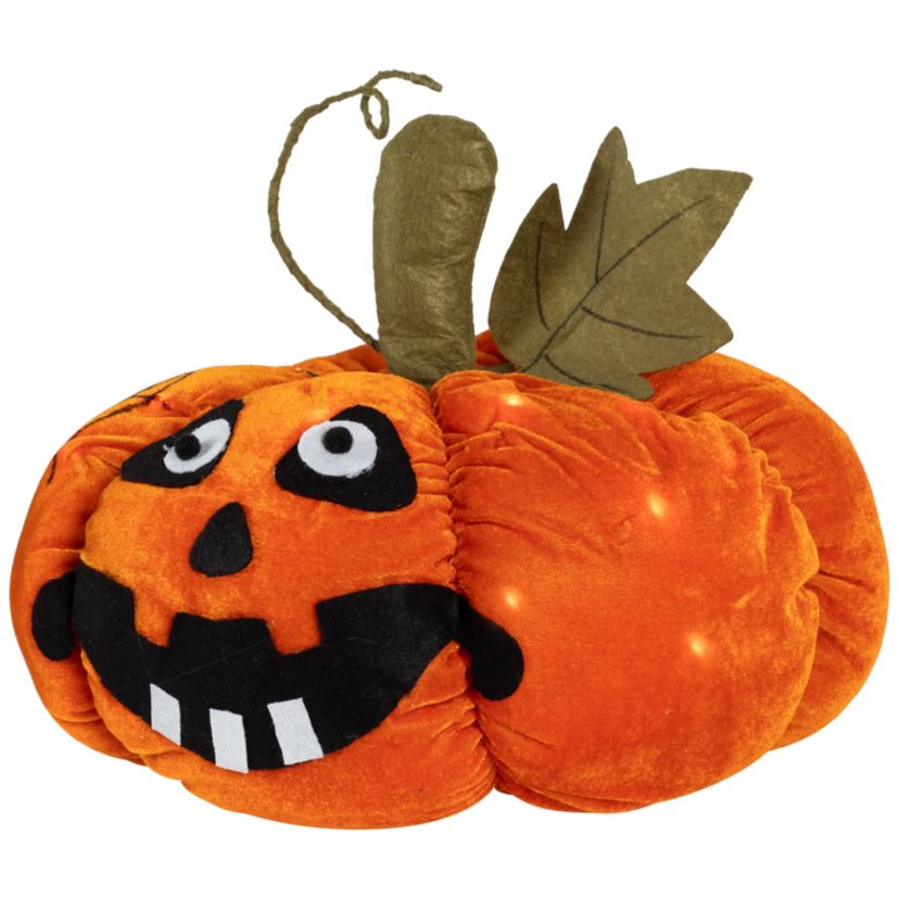 15" Orange LED Lighted Plush Jack-o-Lantern Pumpkin Halloween Decoration
