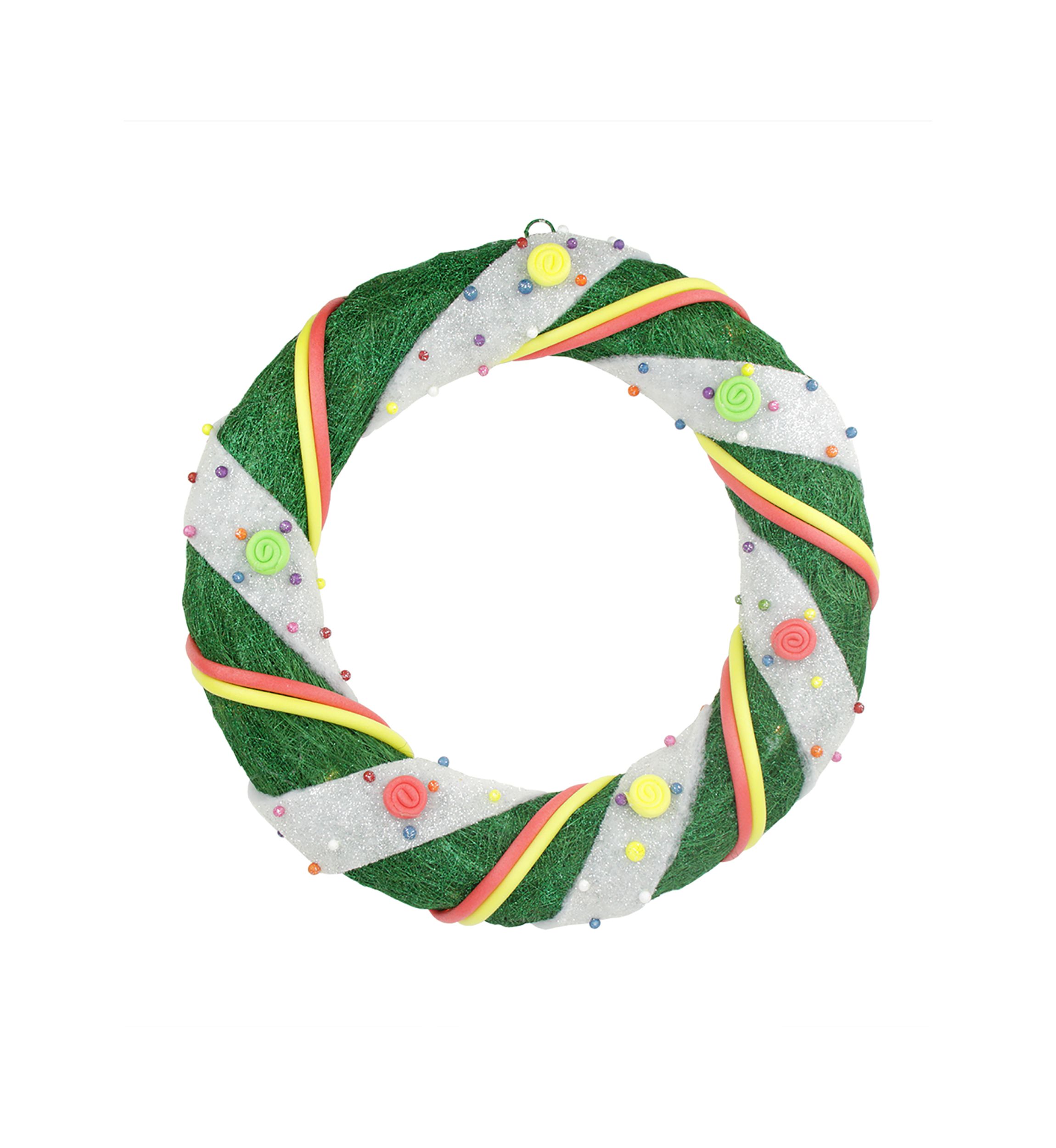 Pre-Lit Green and White Candy Striped Sisal Artificial Christmas Wreath - 18-Inch  Clear Lights