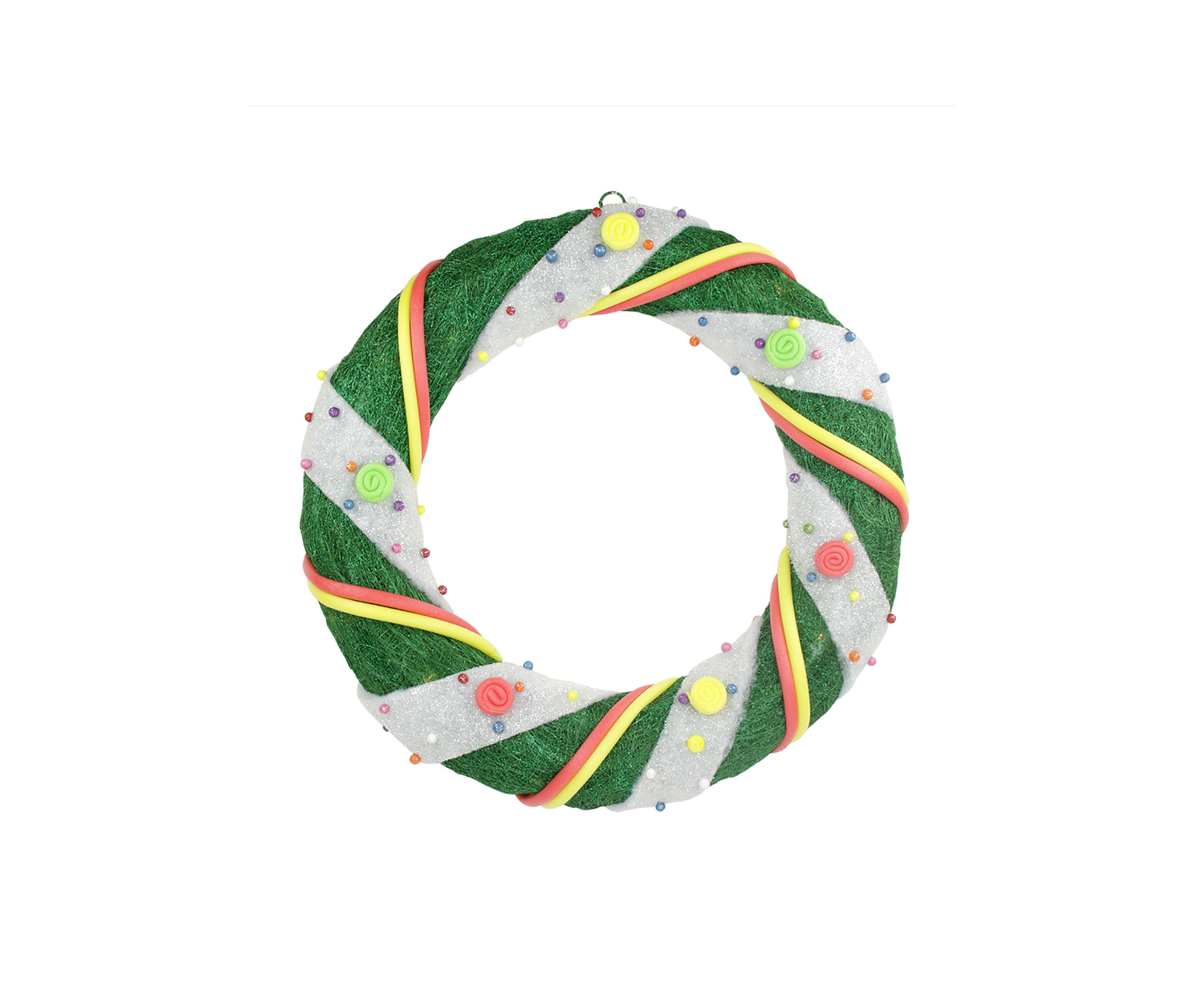 Pre-Lit Green and White Candy Striped Sisal Artificial Christmas Wreath - 18-Inch  Clear Lights