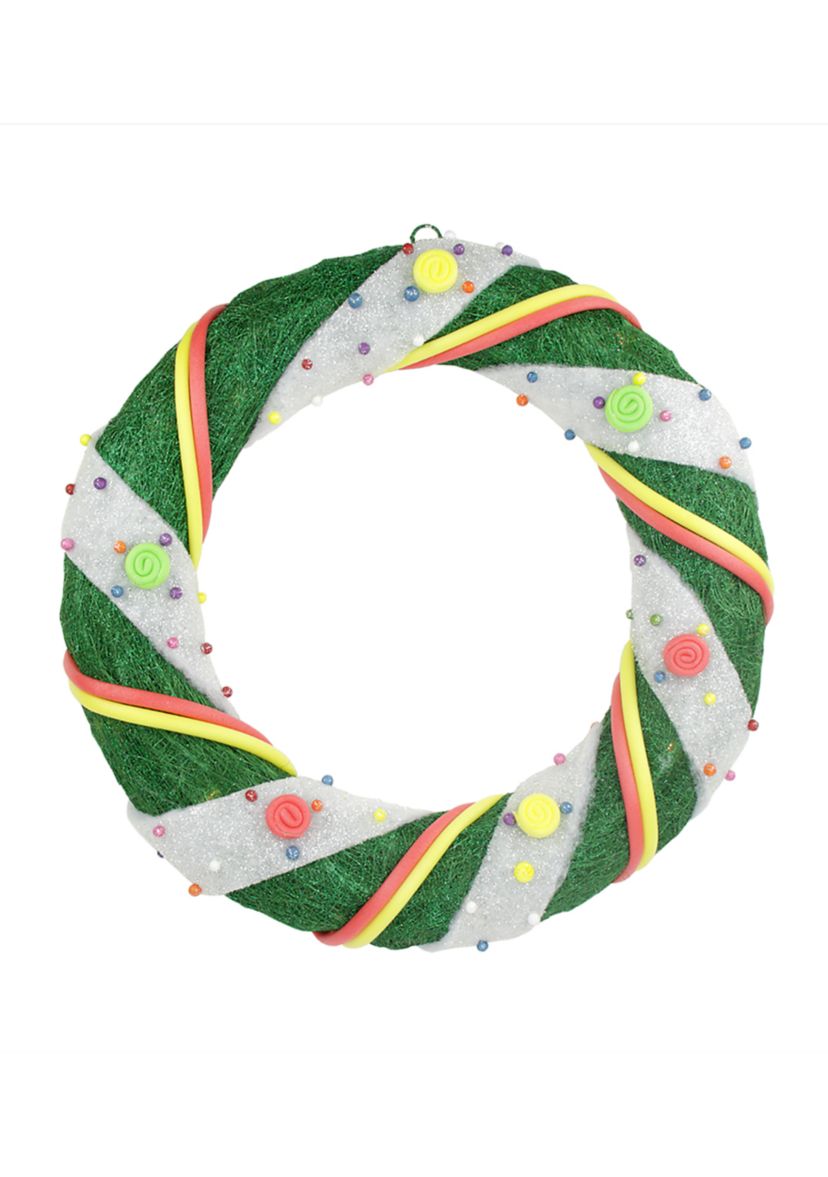 Pre-Lit Green and White Candy Striped Sisal Artificial Christmas Wreath - 18-Inch  Clear Lights