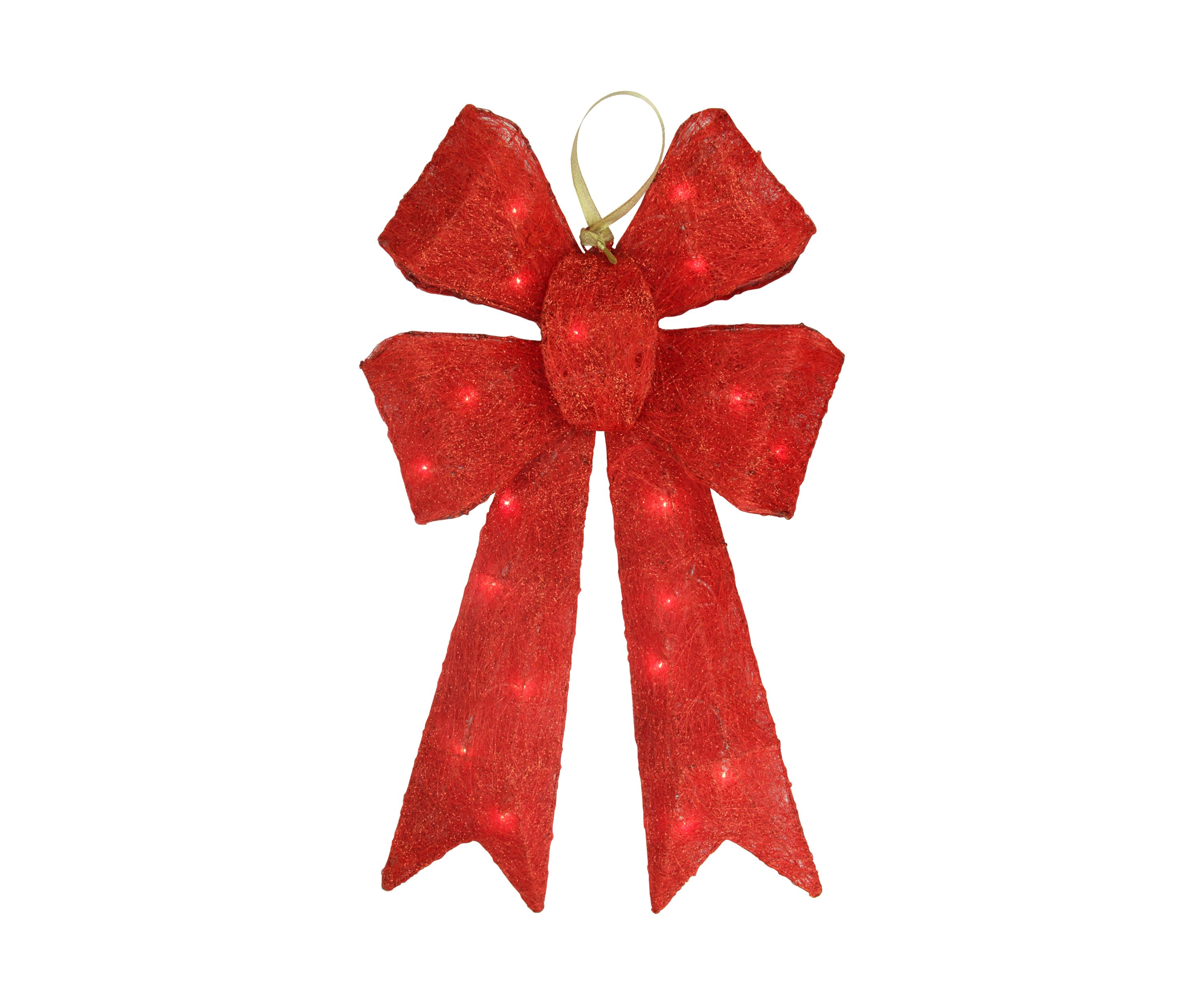 24Inch Lighted Sparkling Red Sisal Double Bow Outdoor Christmas Decoration
