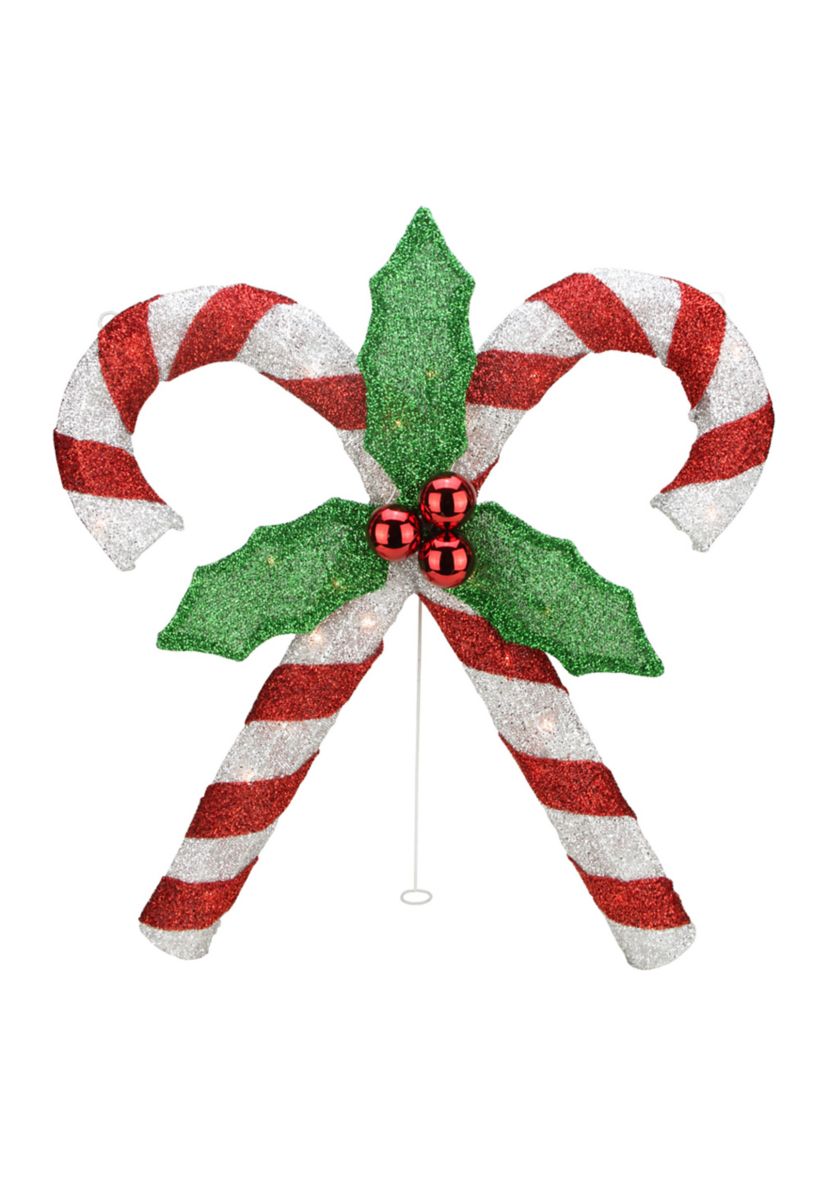 26" Red and White Double Candy Cane Lighted Outdoor Christmas Décor