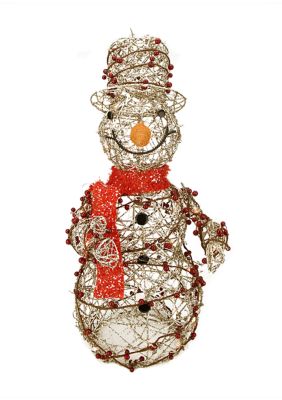 Northlight 28Inch Pre-Lit Champagne Gold And Red Glittered Snowman Outdoor Christmas Yard Decor