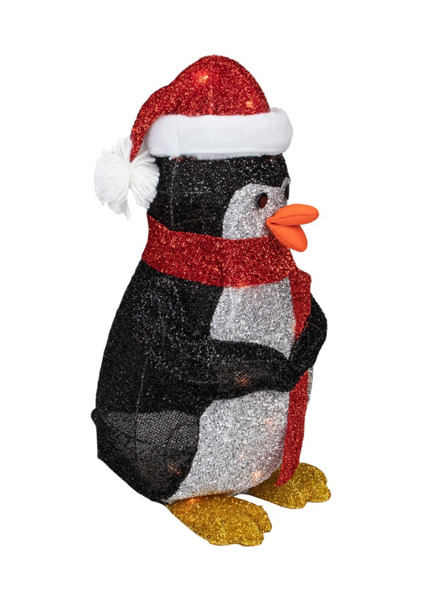19.5Inch White and Red Lighted Penguin with Santa Hat Outdoor Christmas Decoration