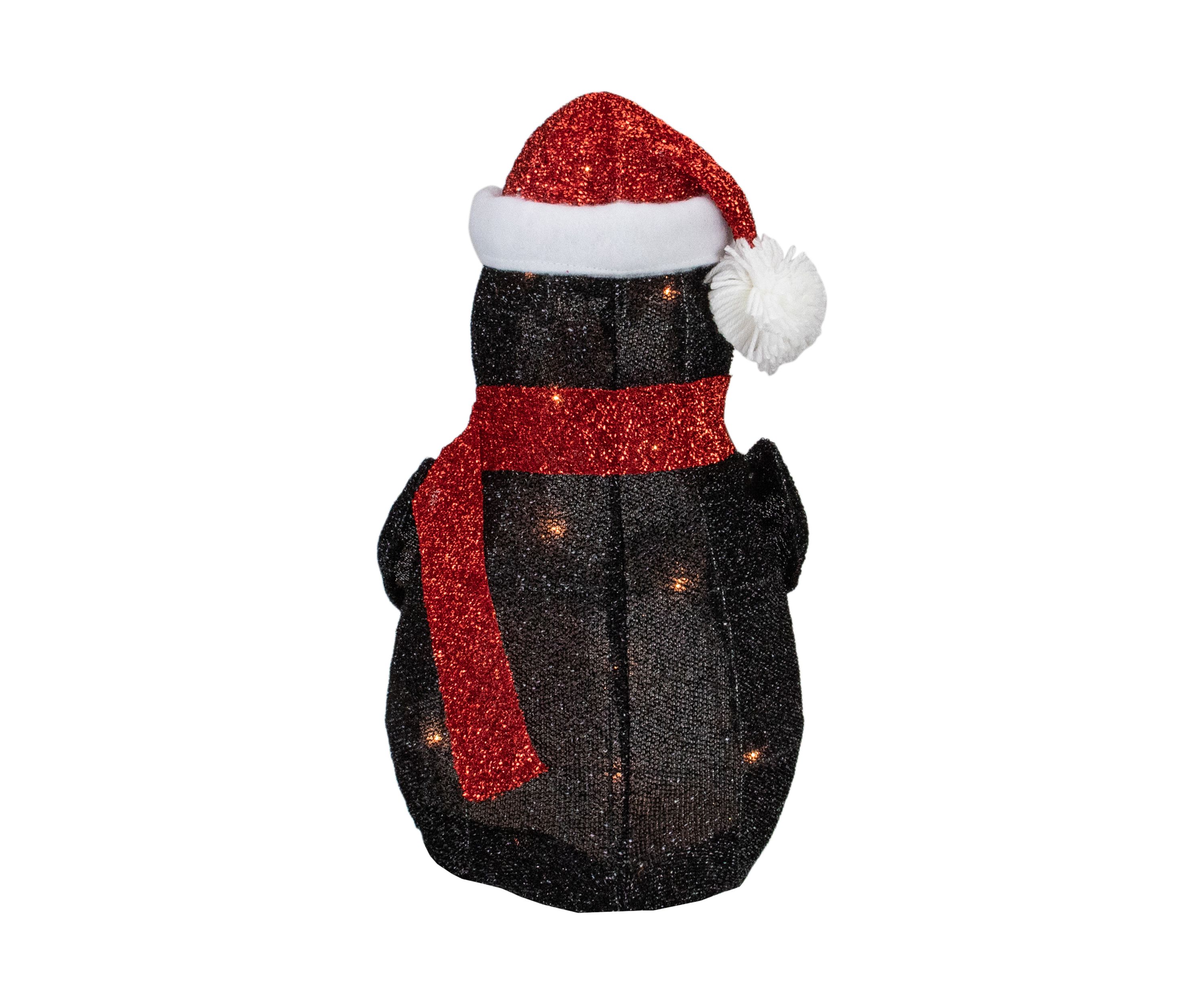 19.5Inch White and Red Lighted Penguin with Santa Hat Outdoor Christmas Decoration