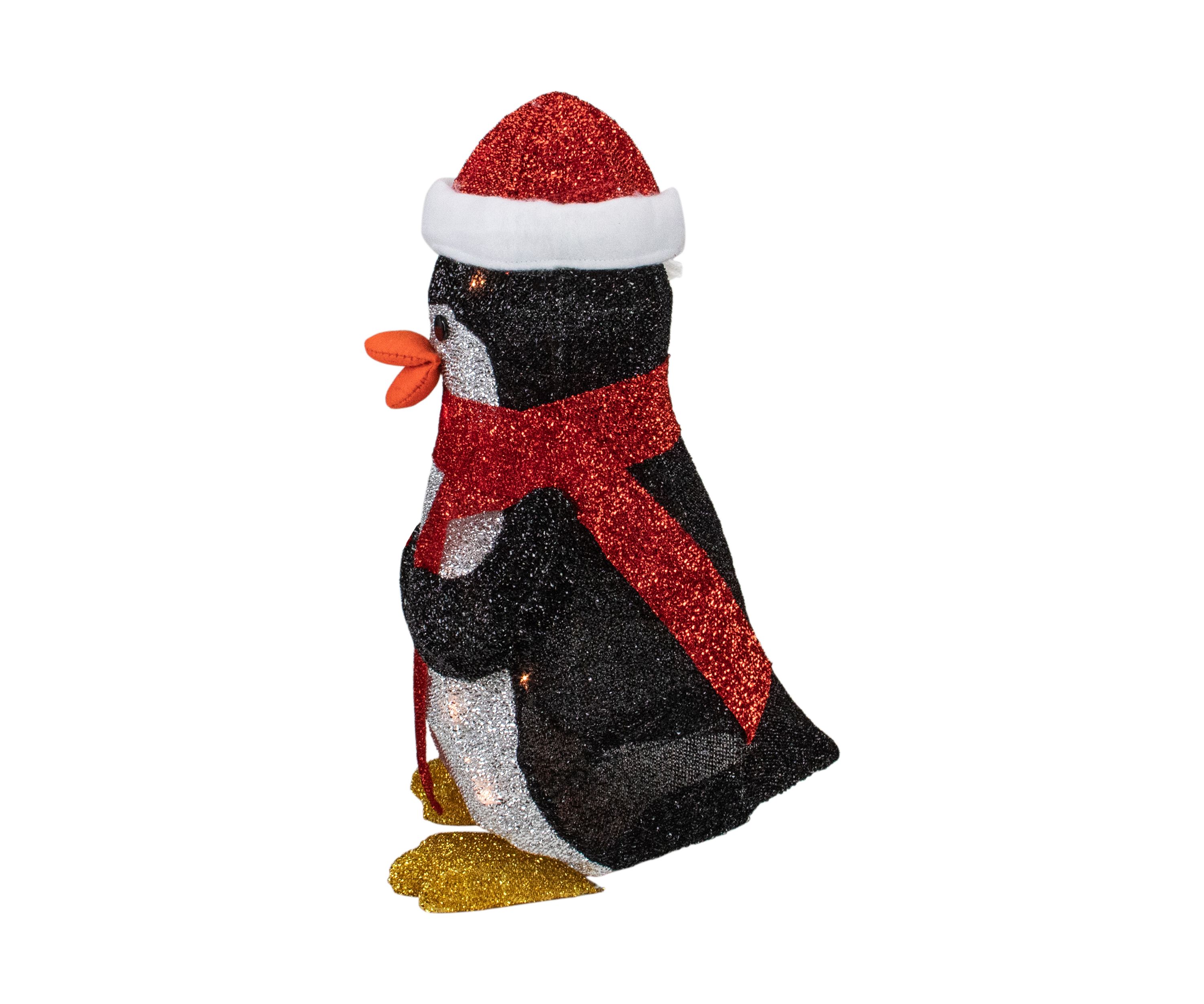 19.5Inch White and Red Lighted Penguin with Santa Hat Outdoor Christmas Decoration