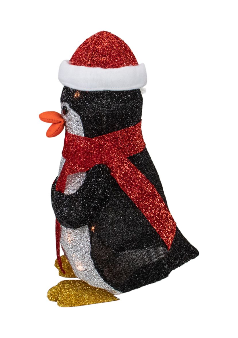 19.5Inch White and Red Lighted Penguin with Santa Hat Outdoor Christmas Decoration