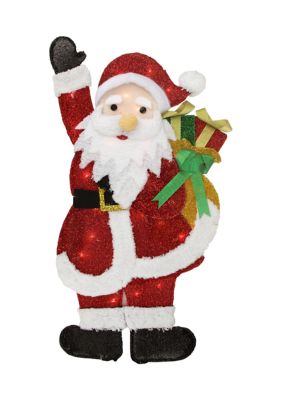 Northlight 32Inch Red and White Lighted Waving Santa with Gifts Christmas Outdoor Decoration -  760182131457981