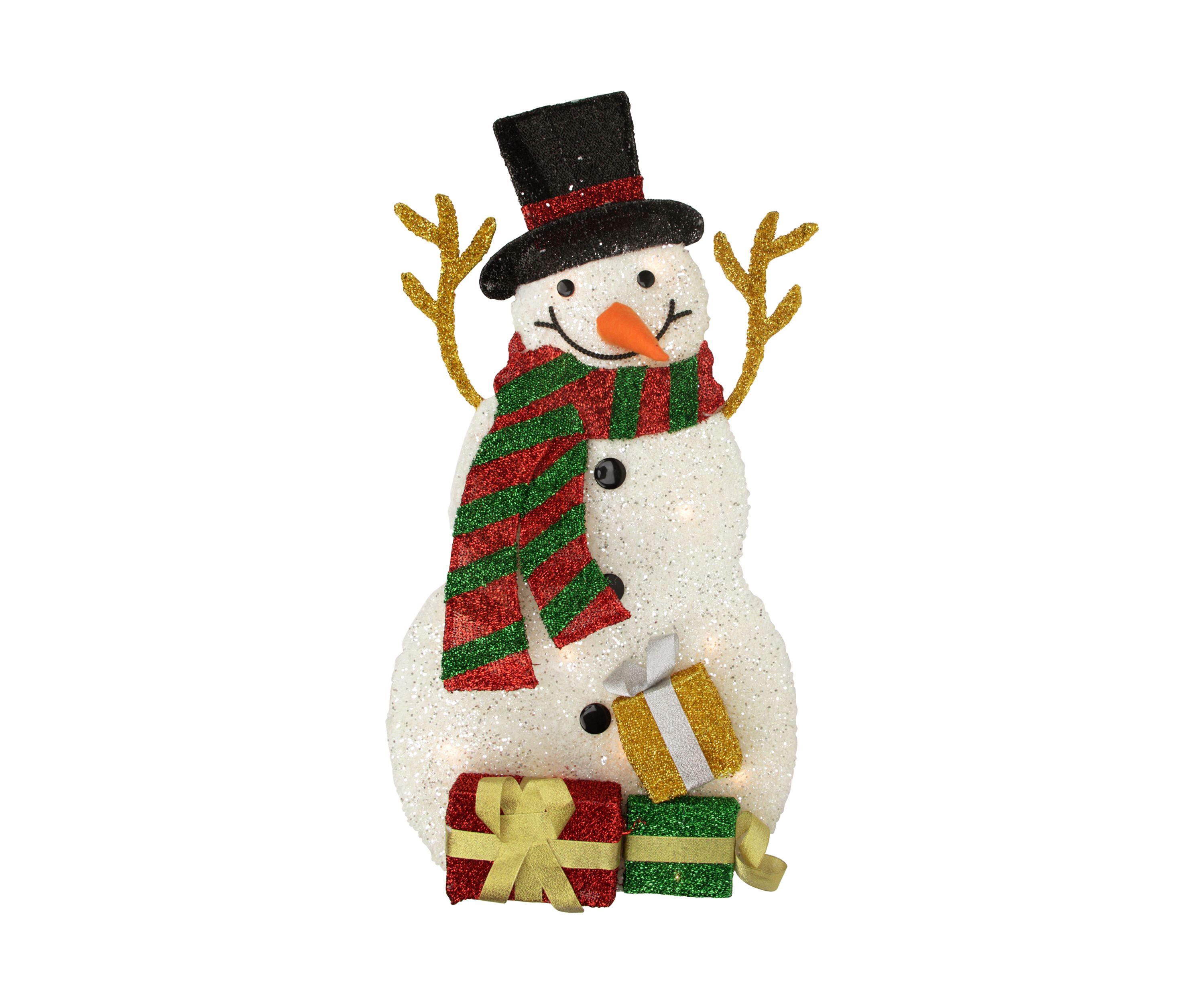 31Inch Pre-Lit White and Black Snowman with Gifts Outdoor Christmas Decor